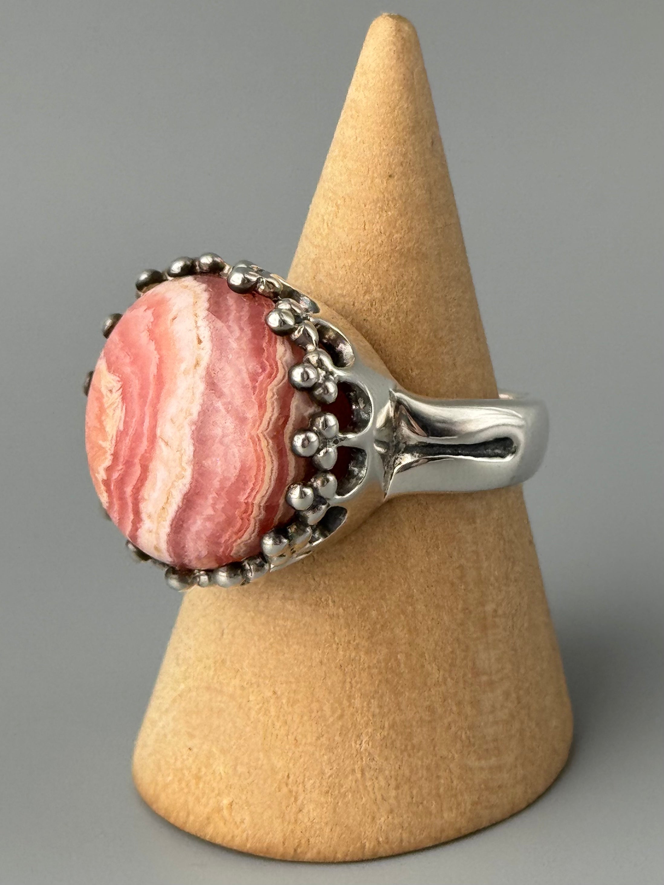 •RHODOCHROSITE - CROWN• decorative bezel silver ring (various sizes)