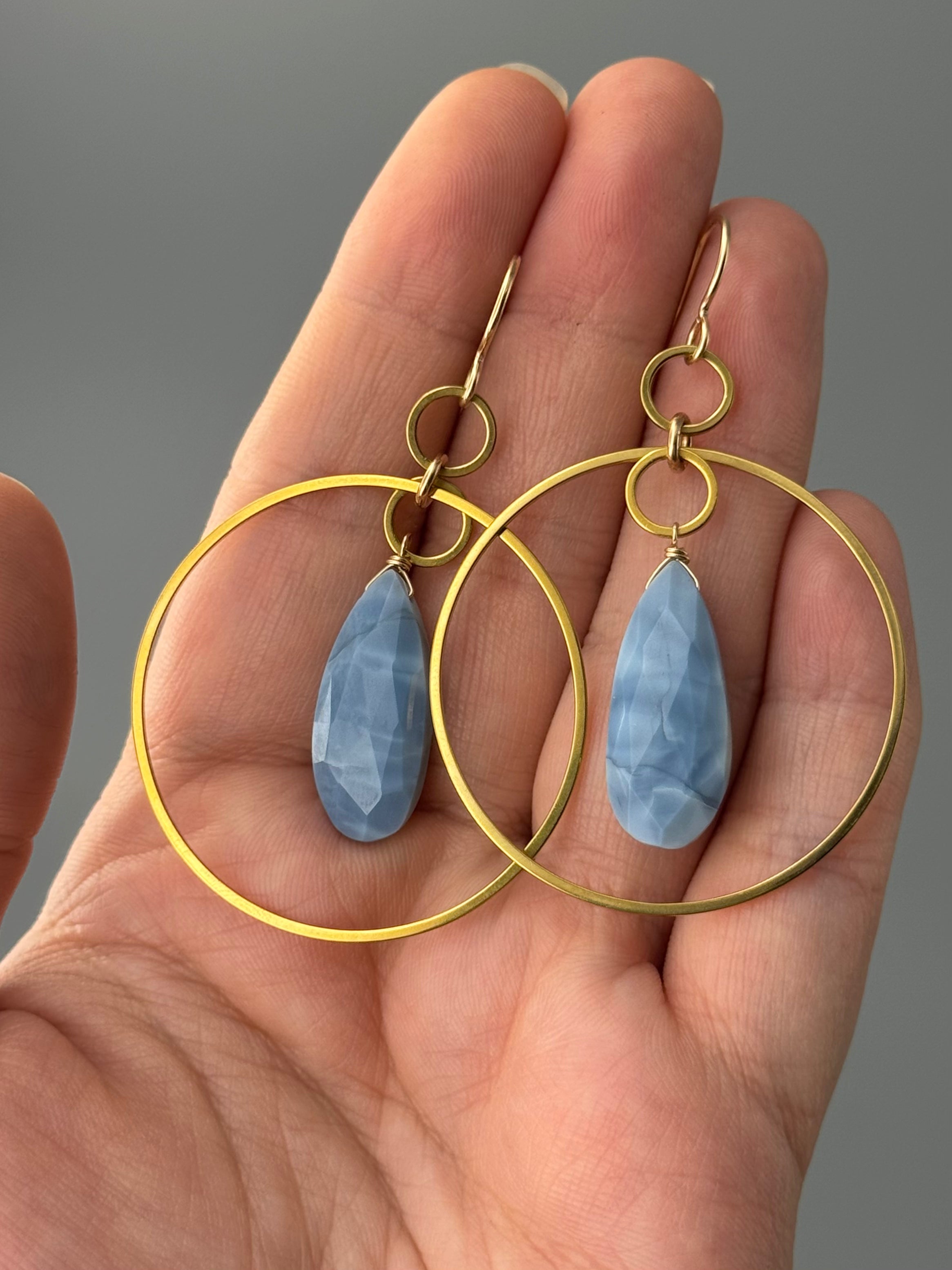 •EQUA-LUNA• blue opal + gold earrings