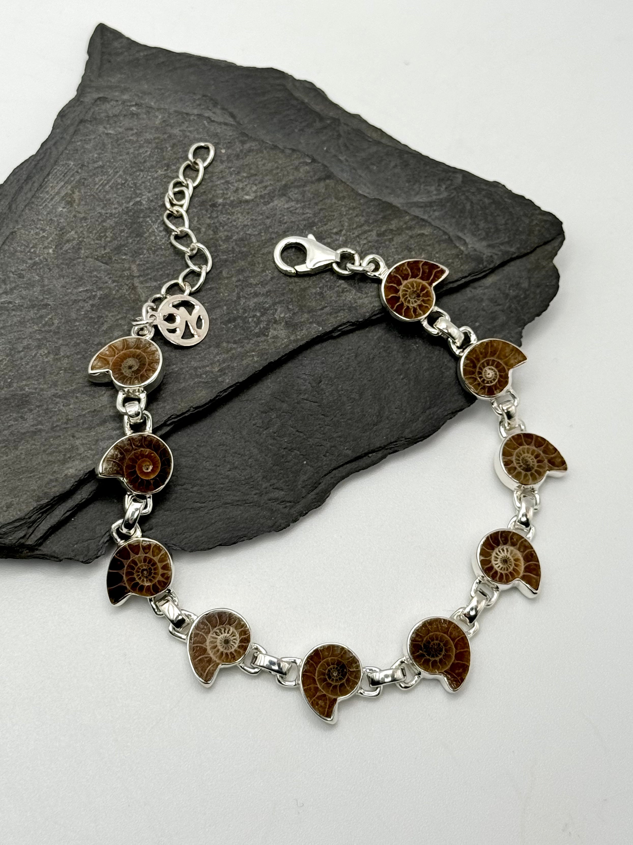 •AMMONITES• multi-stone + silver bracelet (6.5"-8")