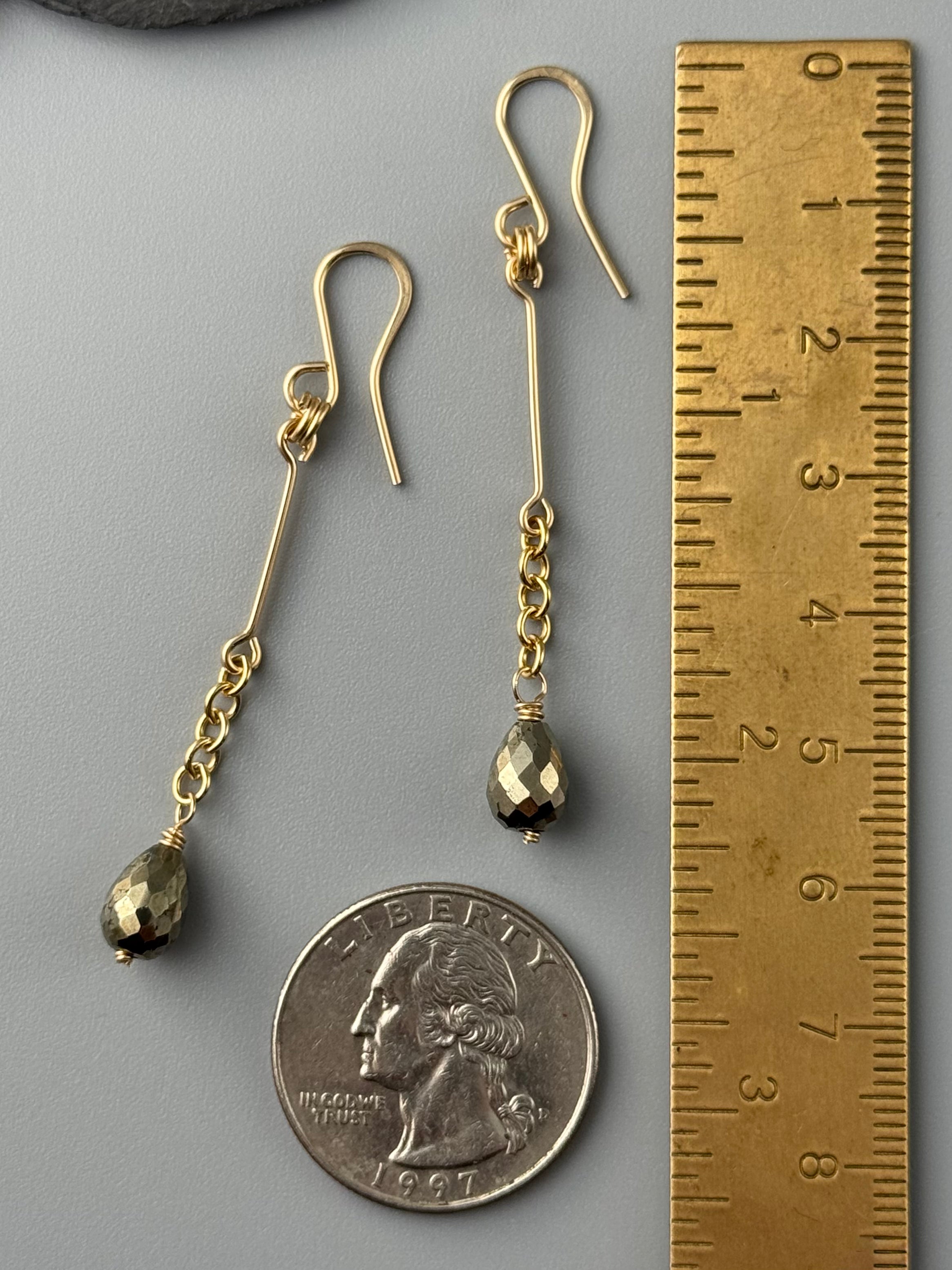•LINEAR DROP• pyrite + gold dangle earrings