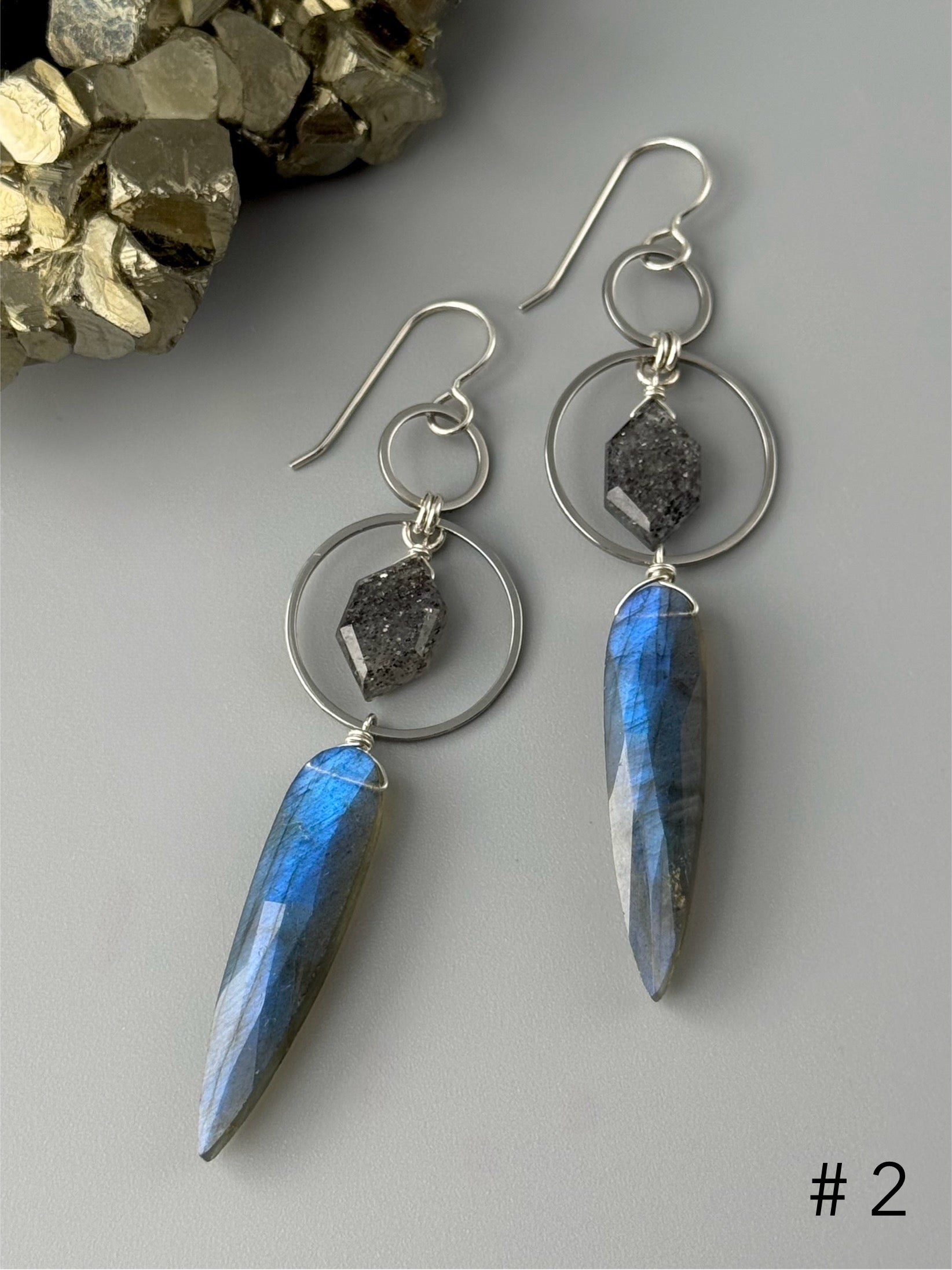 •EQUA-LUNA• black aventurine + labradorite + silver earrings