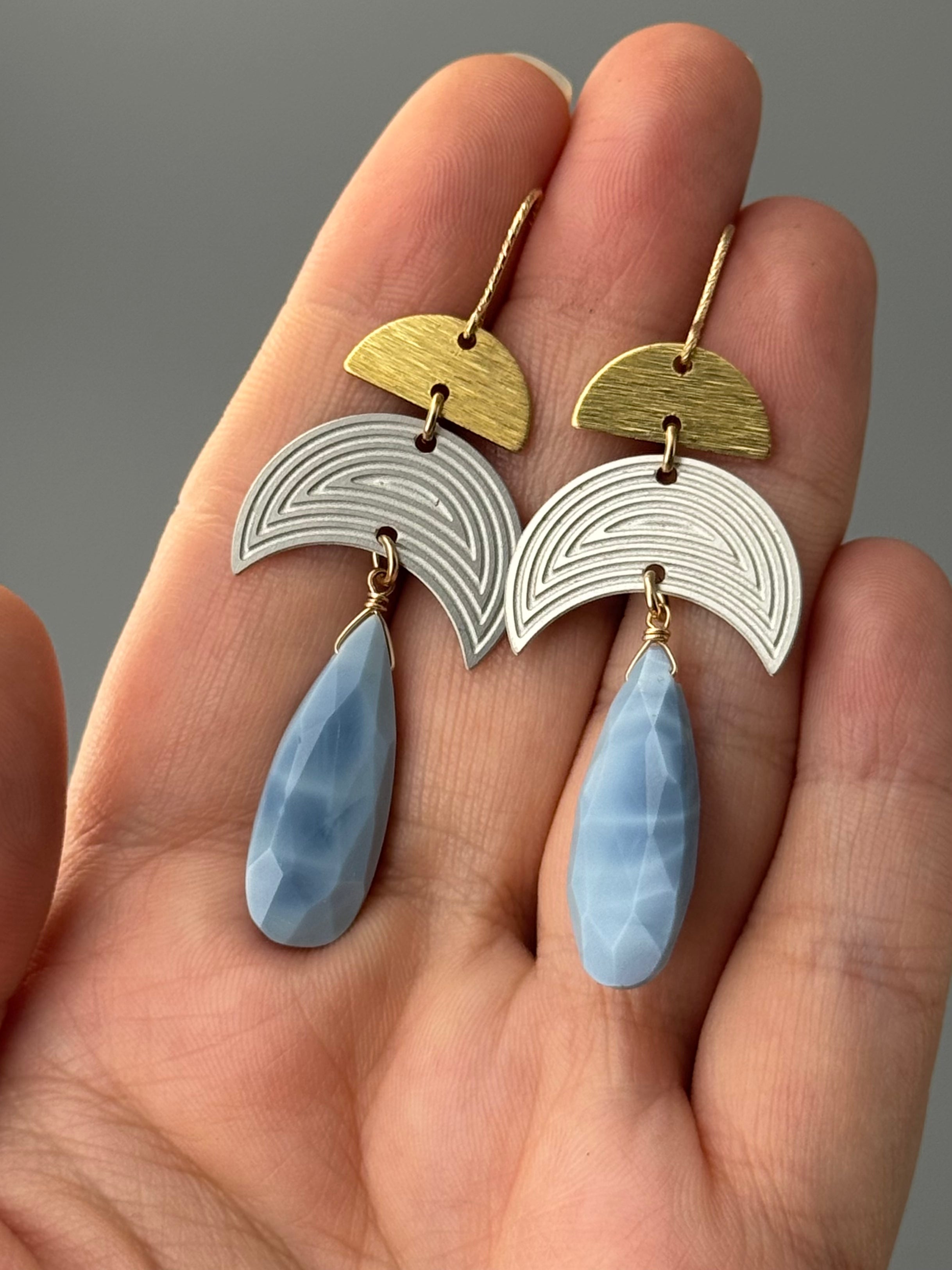 •CENTRIC STACK• blue opal + mixed metal earrings