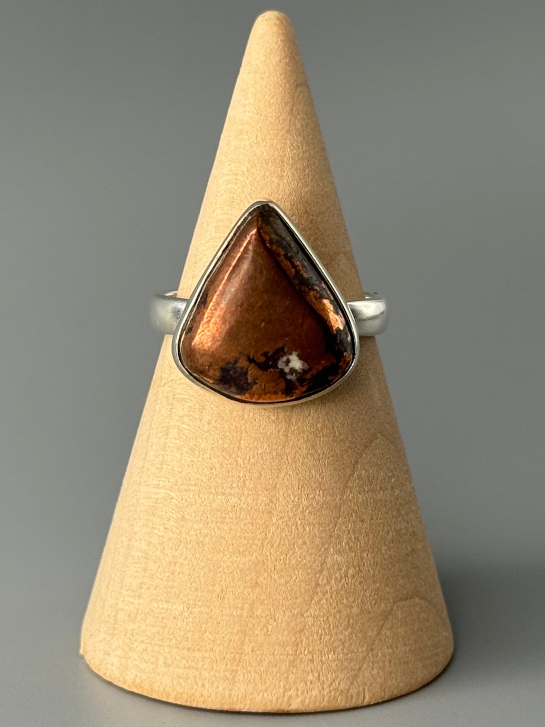 •COPPER IN MATRIX - TEAR• simple bezel silver ring (size 6)