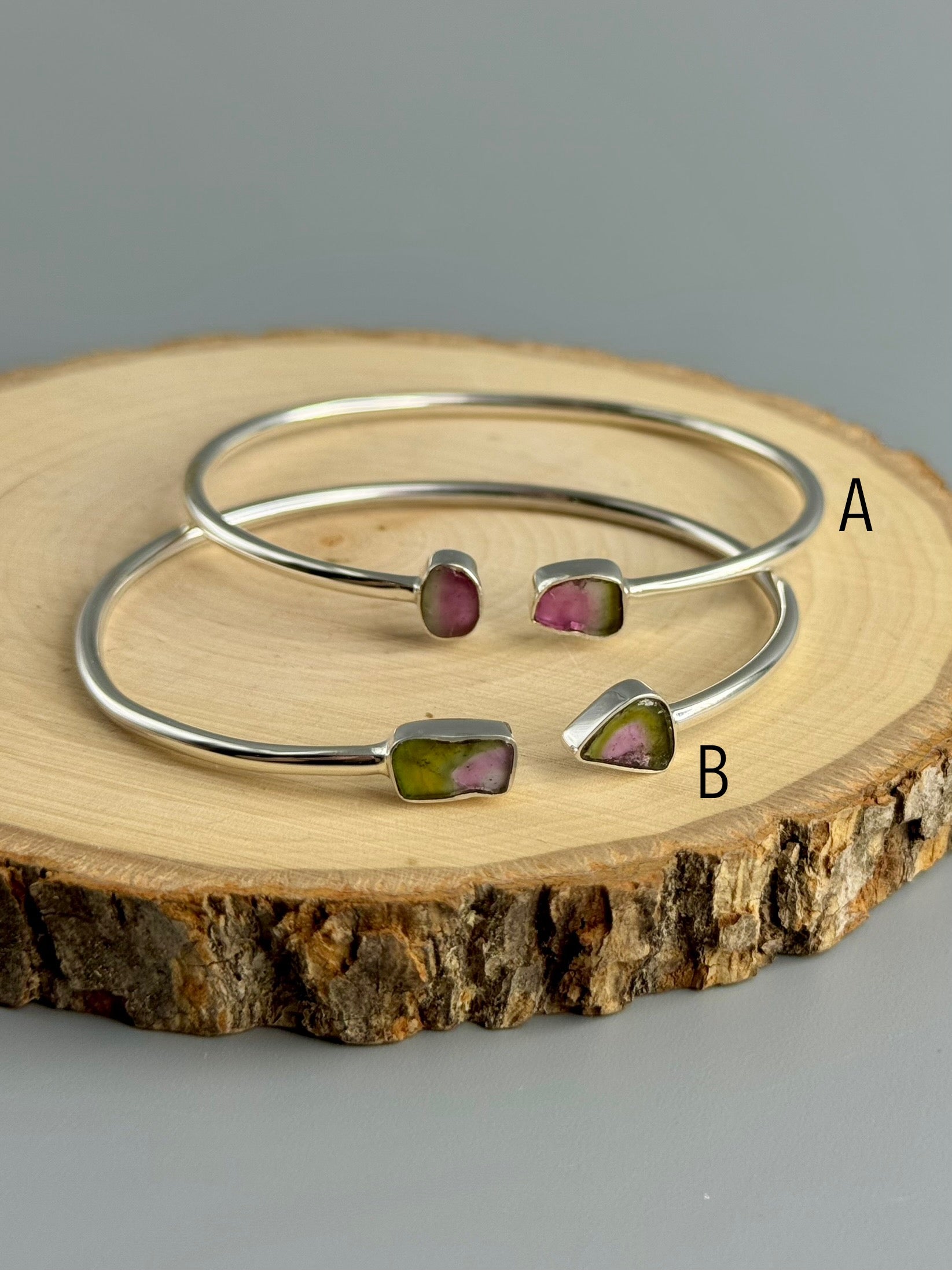 •ORGANIC FREEFORMS• watermelon tourmaline + silver twist-on cuff bracelet