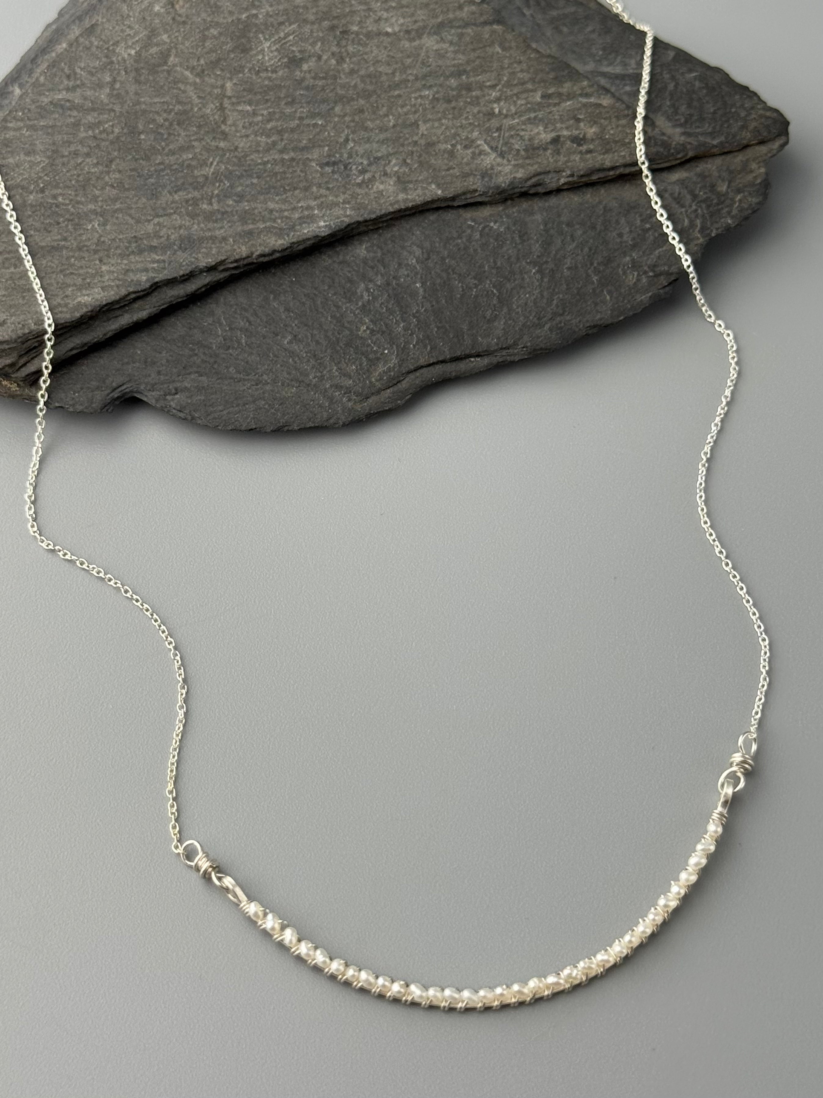 •ADORNED CURVED BAR• pearl + silver necklace