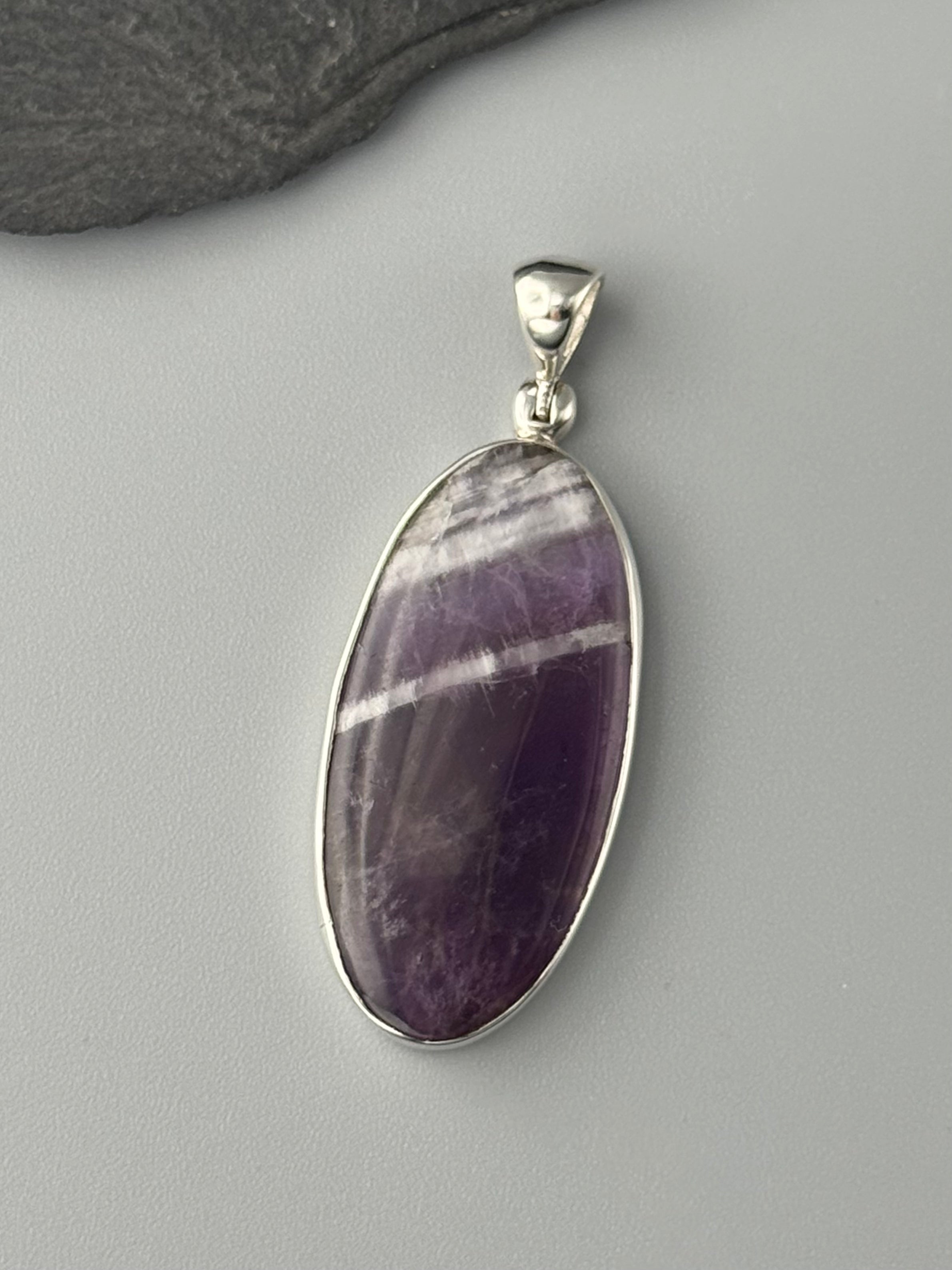 •CHEVRON AMETHYST - OVAL• sterling silver pendant