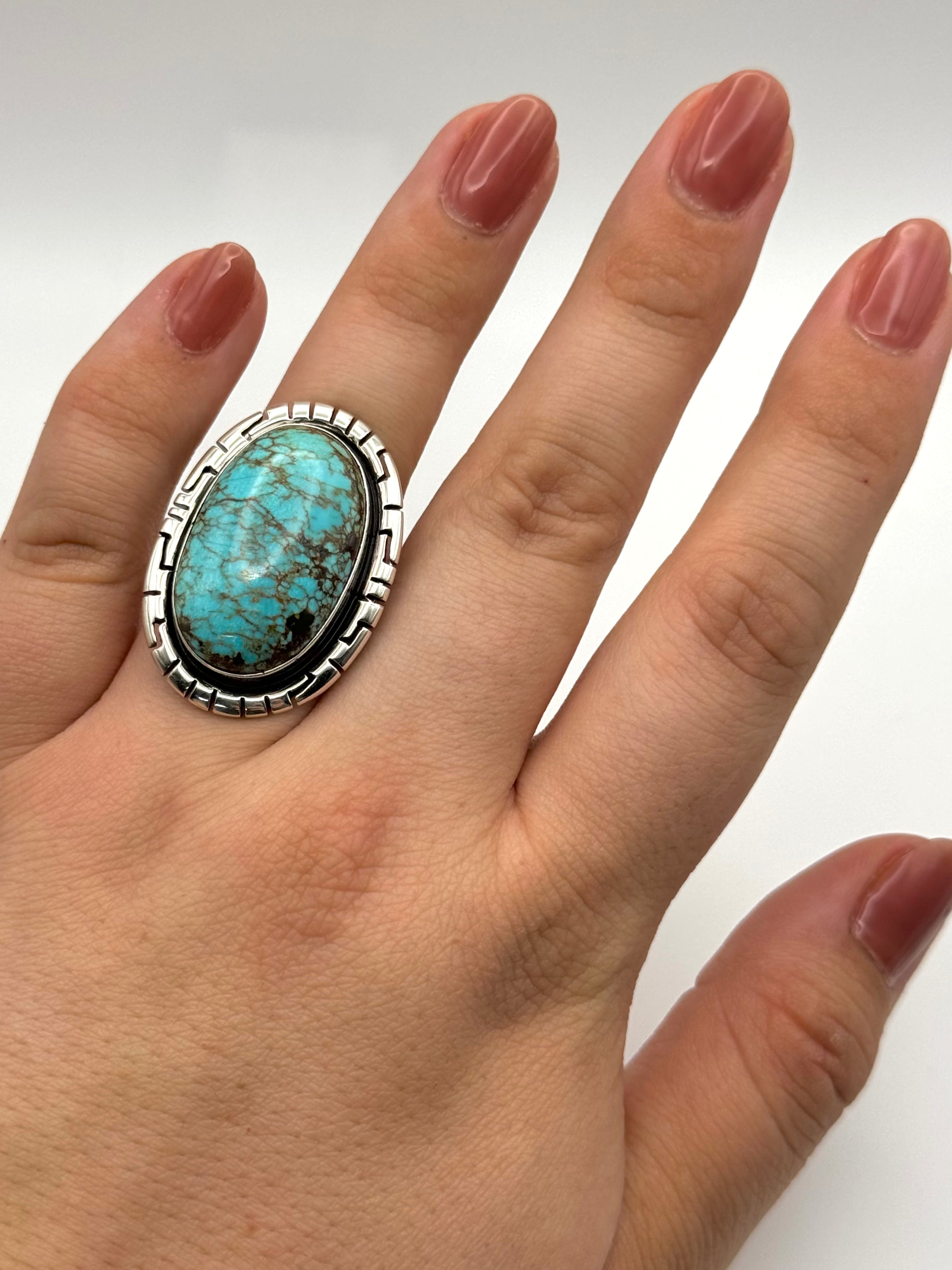 •#8 NEVADA TURQUOISE - BIGGIE• Navajo silver ring (size 7.25)