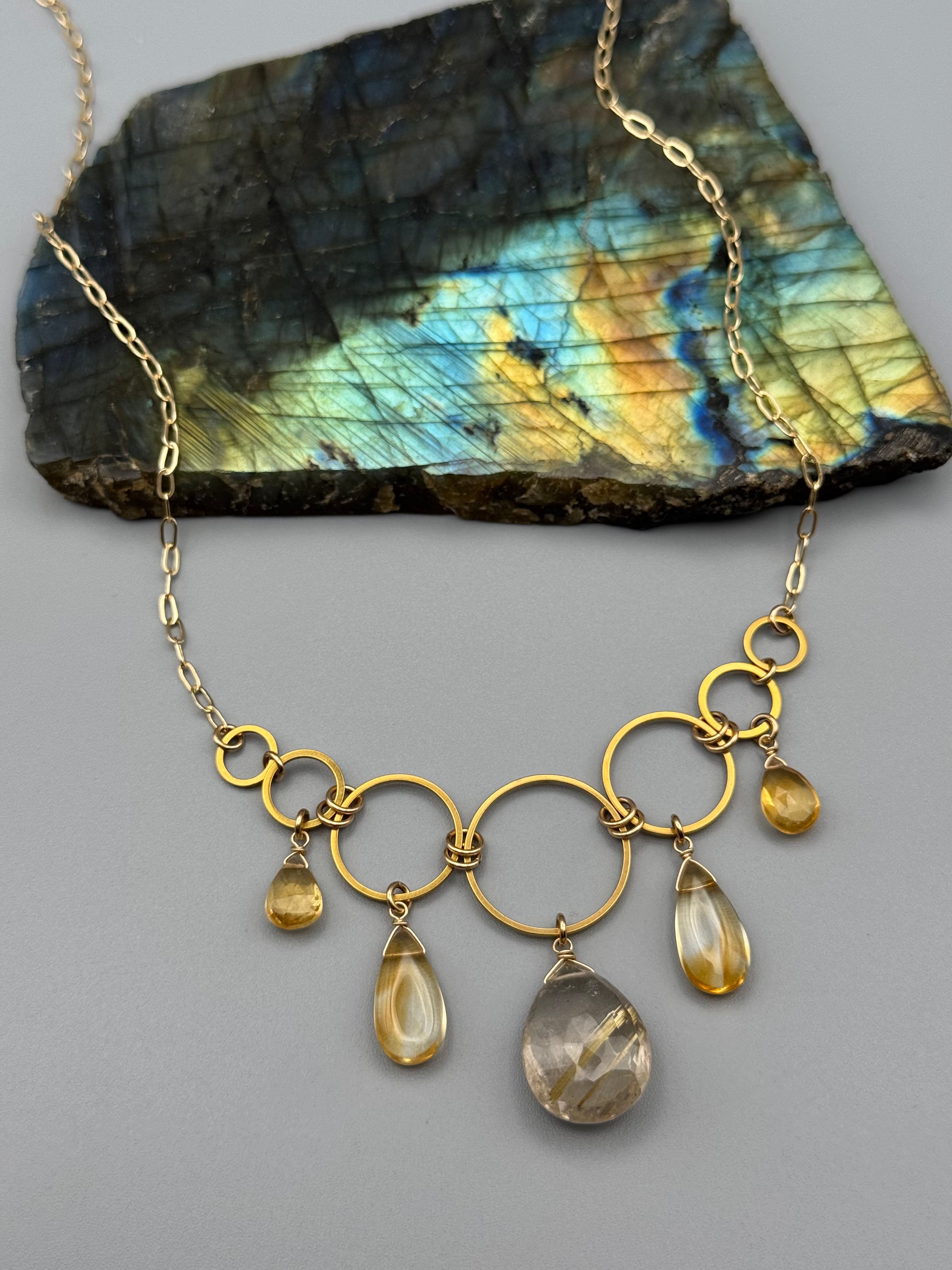 •UNION• rutilated quartz + citrine gold necklace (16"-18" long)