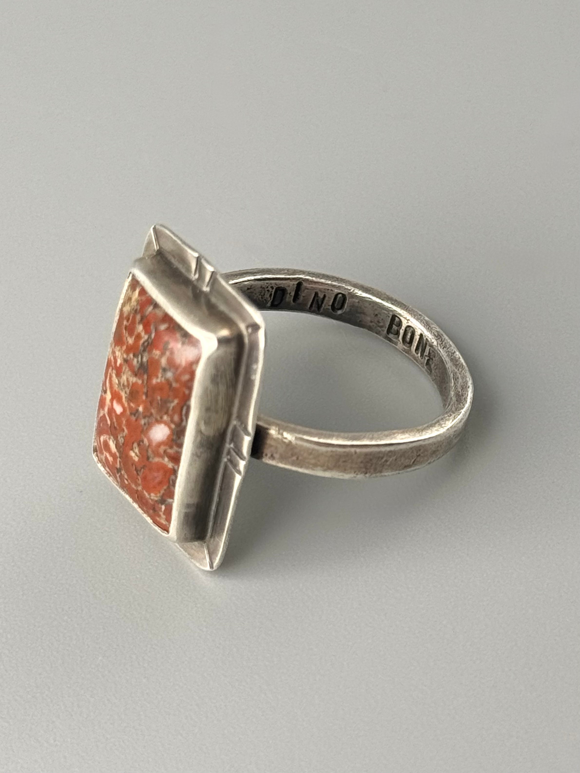 •AGATIZED DINOSAUR BONE -  RECTANGLE• oxidized sterling silver ring (size 9.75)