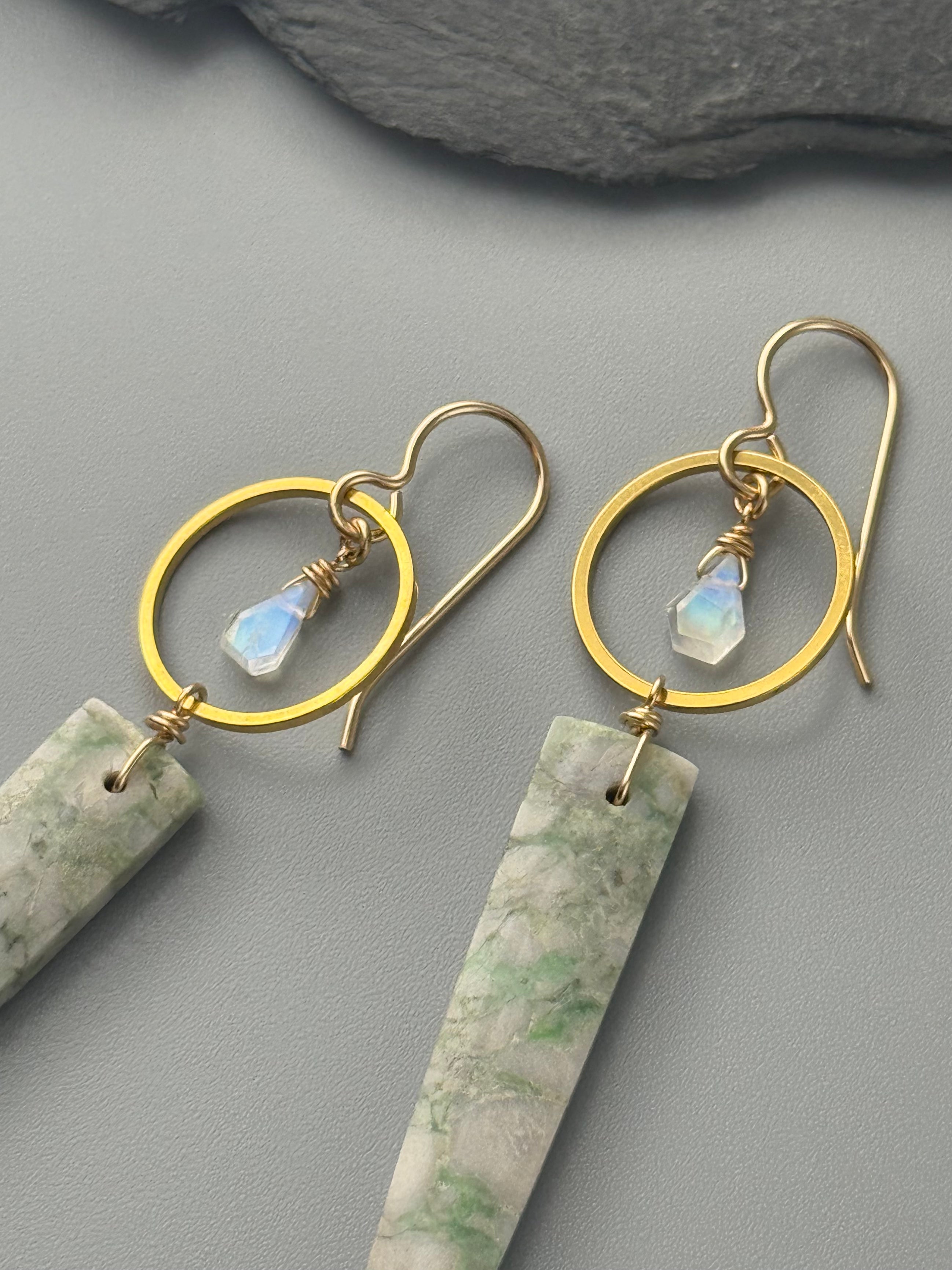 •LUNA• rainbow moonstone + utah variscite gold earrings