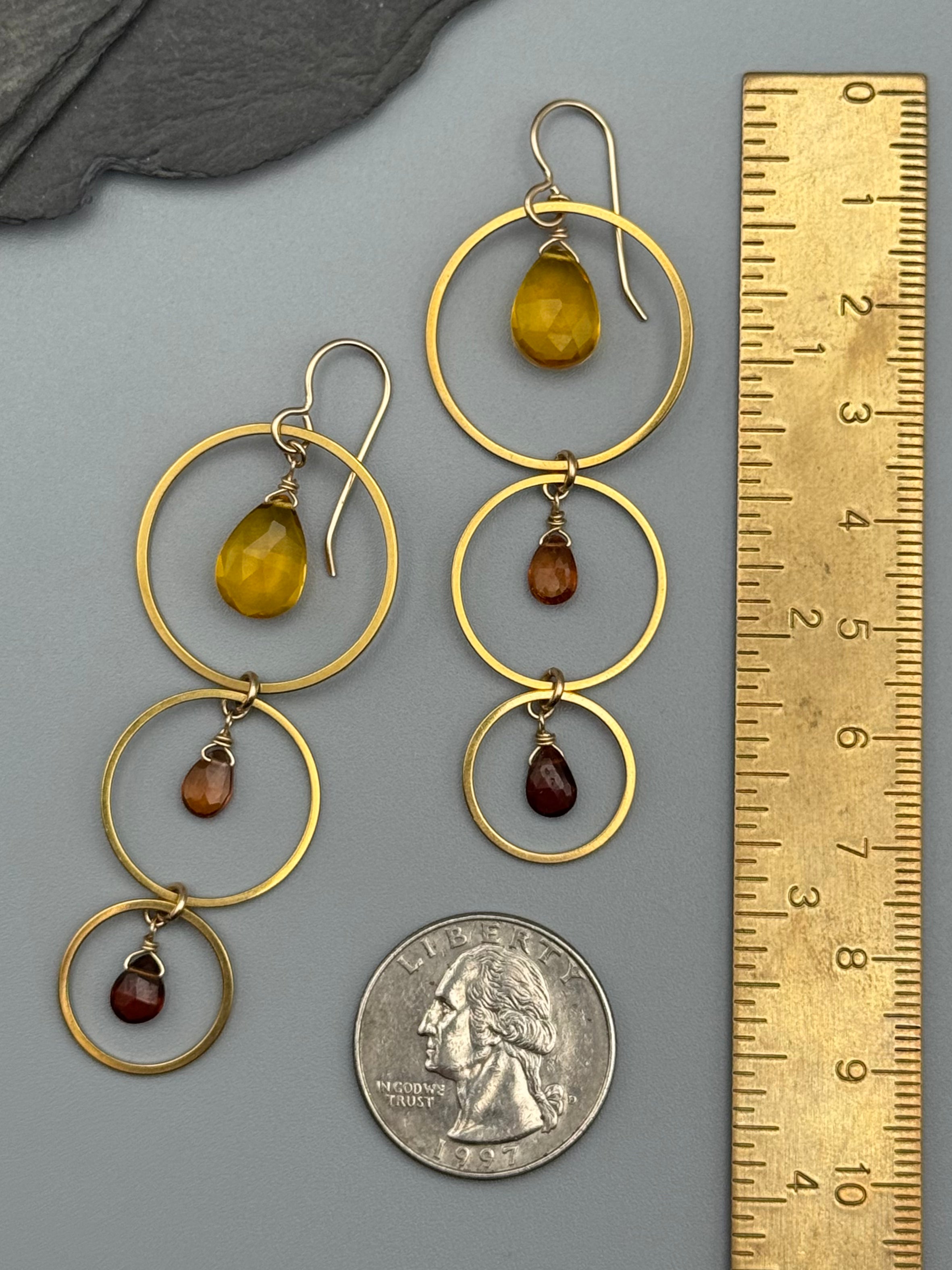 •6 OF CUPS• citrine + hessonite garnet gold earrings
