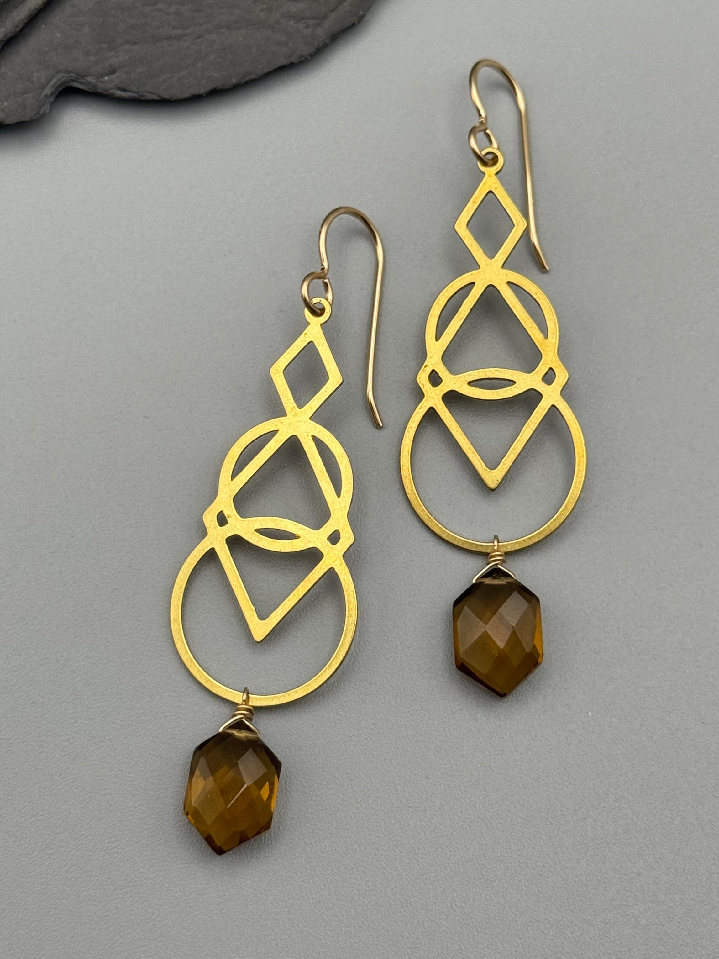 •SIGNS• smoky quartz + gold earrings