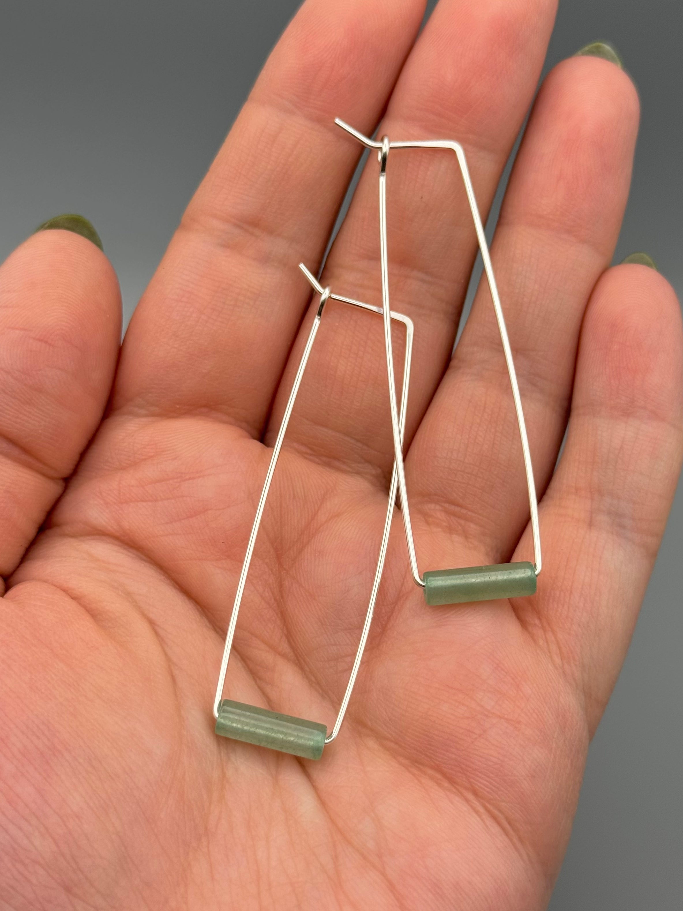 •RECTANGLE TUBE HOOP• aventurine + silver earrings