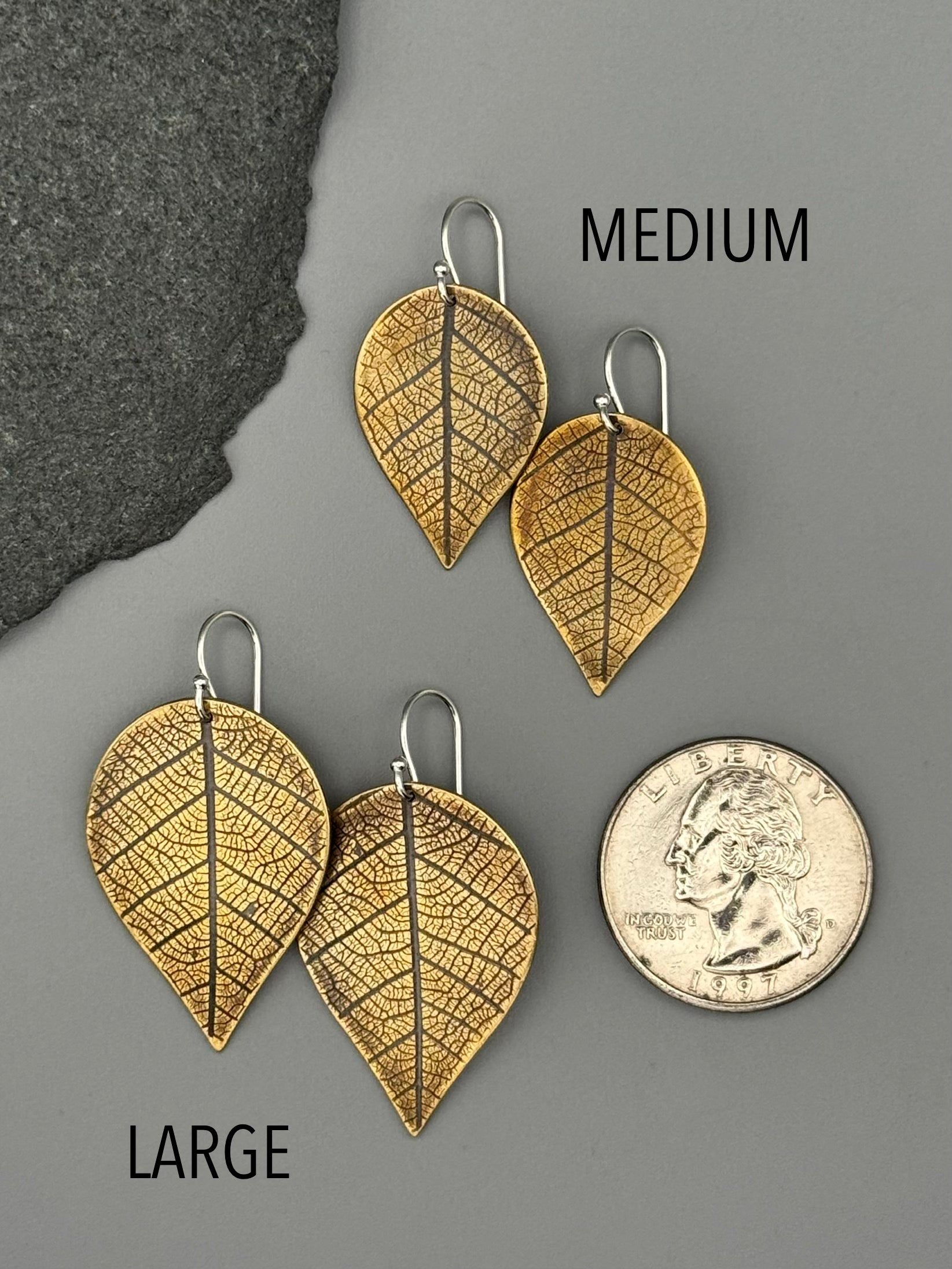 •LEAF• mixed metal dangle earrings