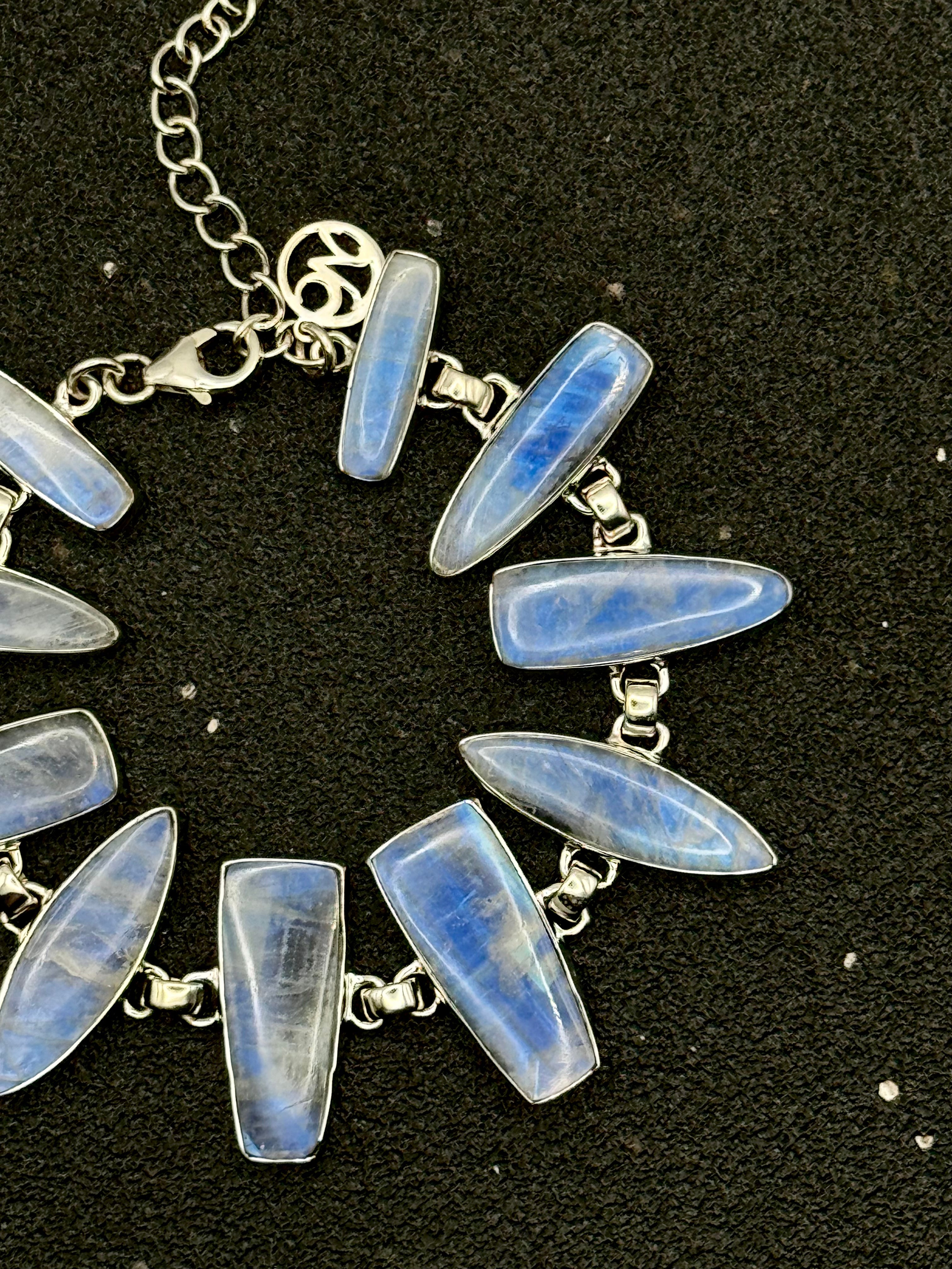 •RAINBOW MOONSTONE - 2• multi-stone + silver bracelet (6.5"-8")