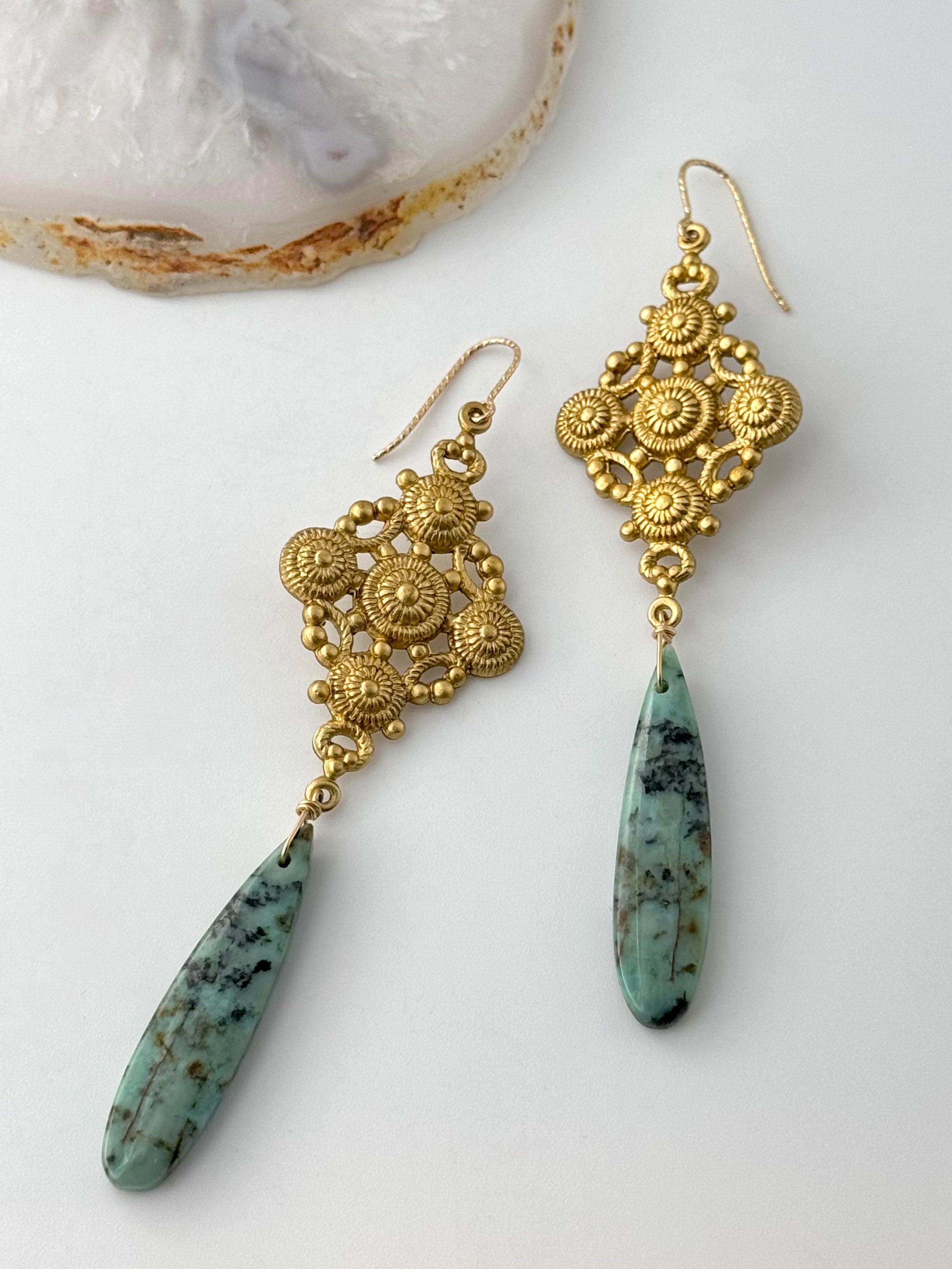 •FLORENCE• african turquoise + gold dangle earrings