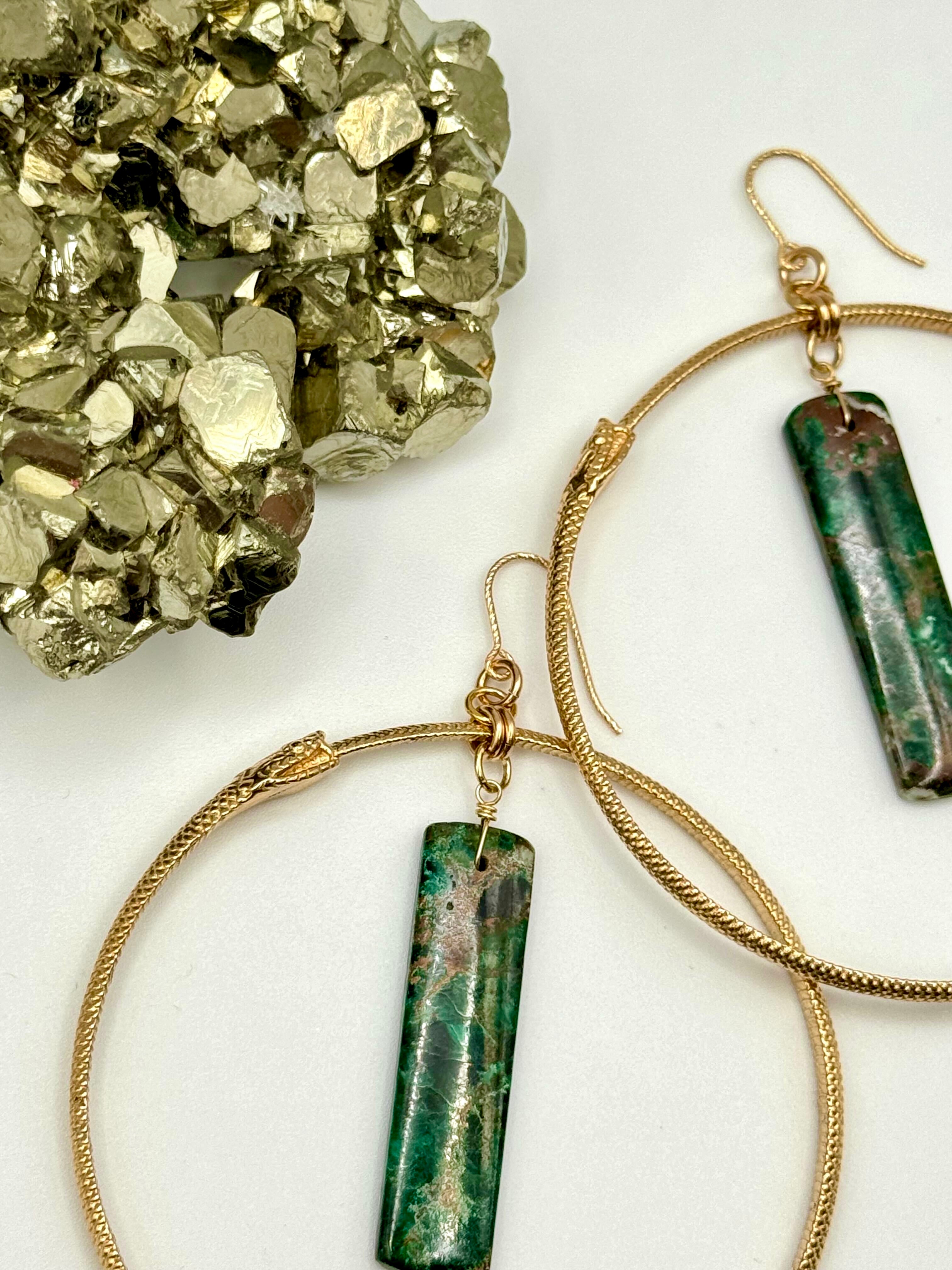 •OUROBOROS ORBIT• malachite chrysocolla + gold hoop earrings