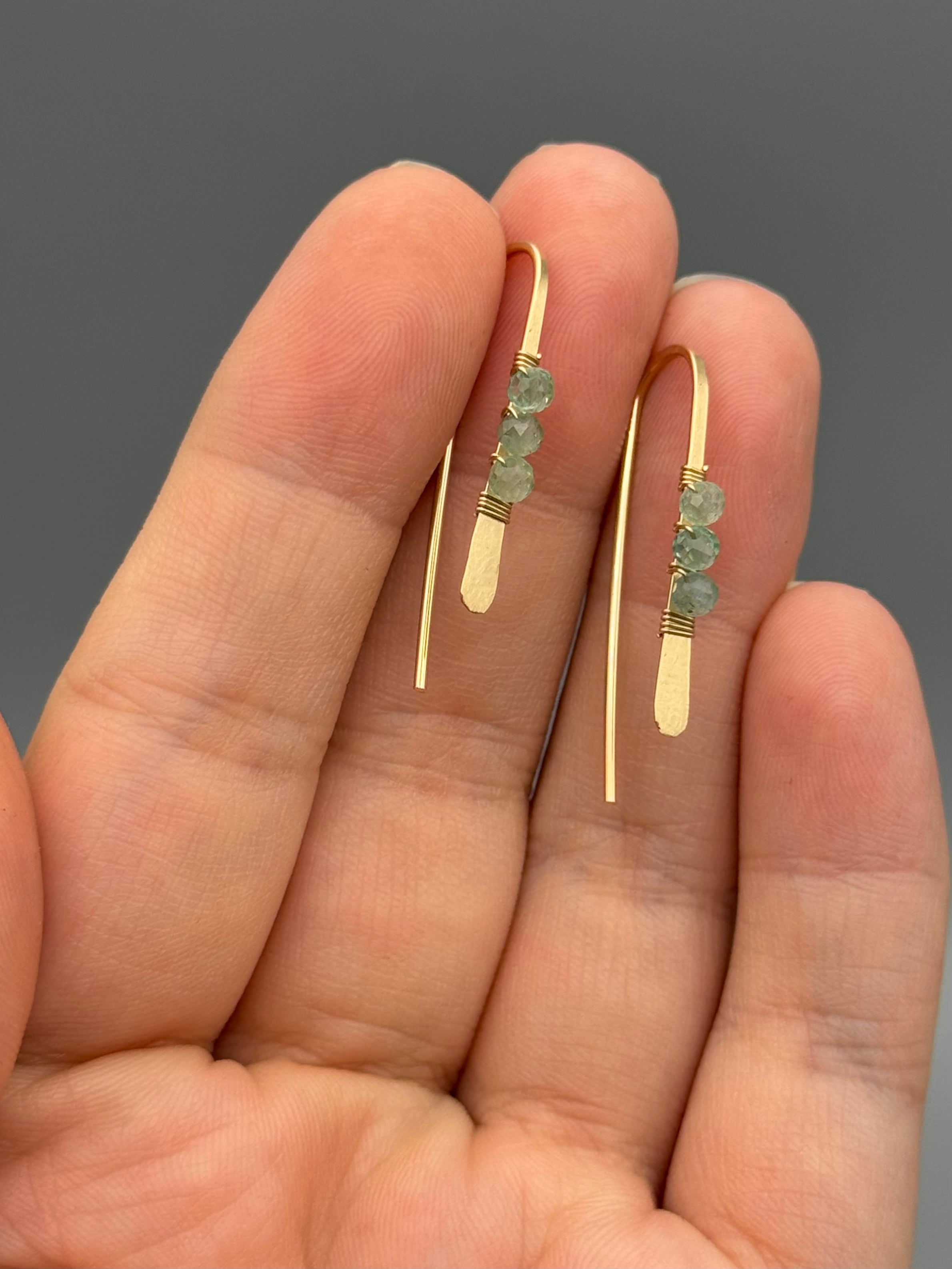 •PETITE THREADER• green apatite + gold earrings