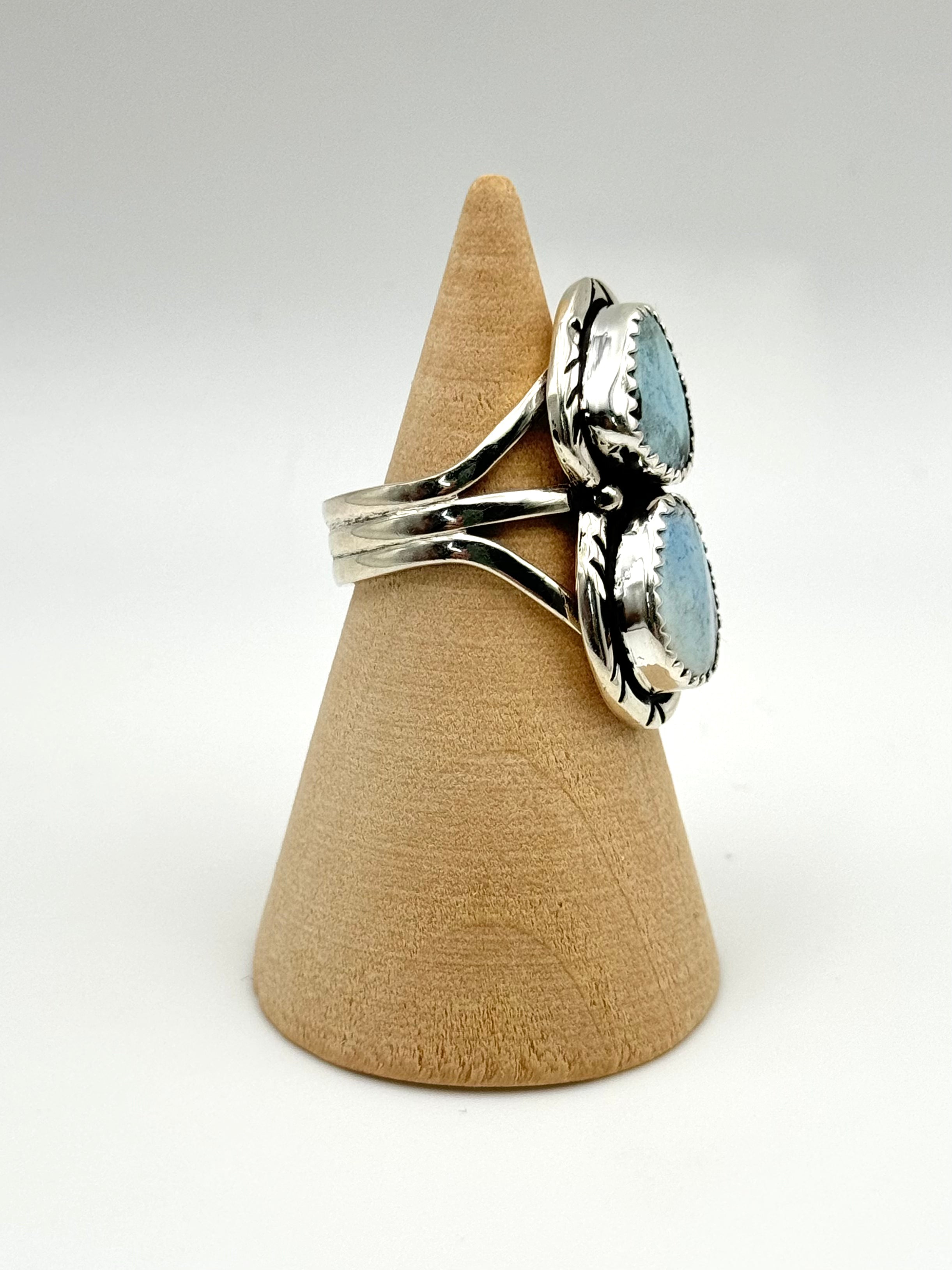 •GOLDEN HILL TURQUOISE - 3• Navajo silver double stone ring (size 6.5)