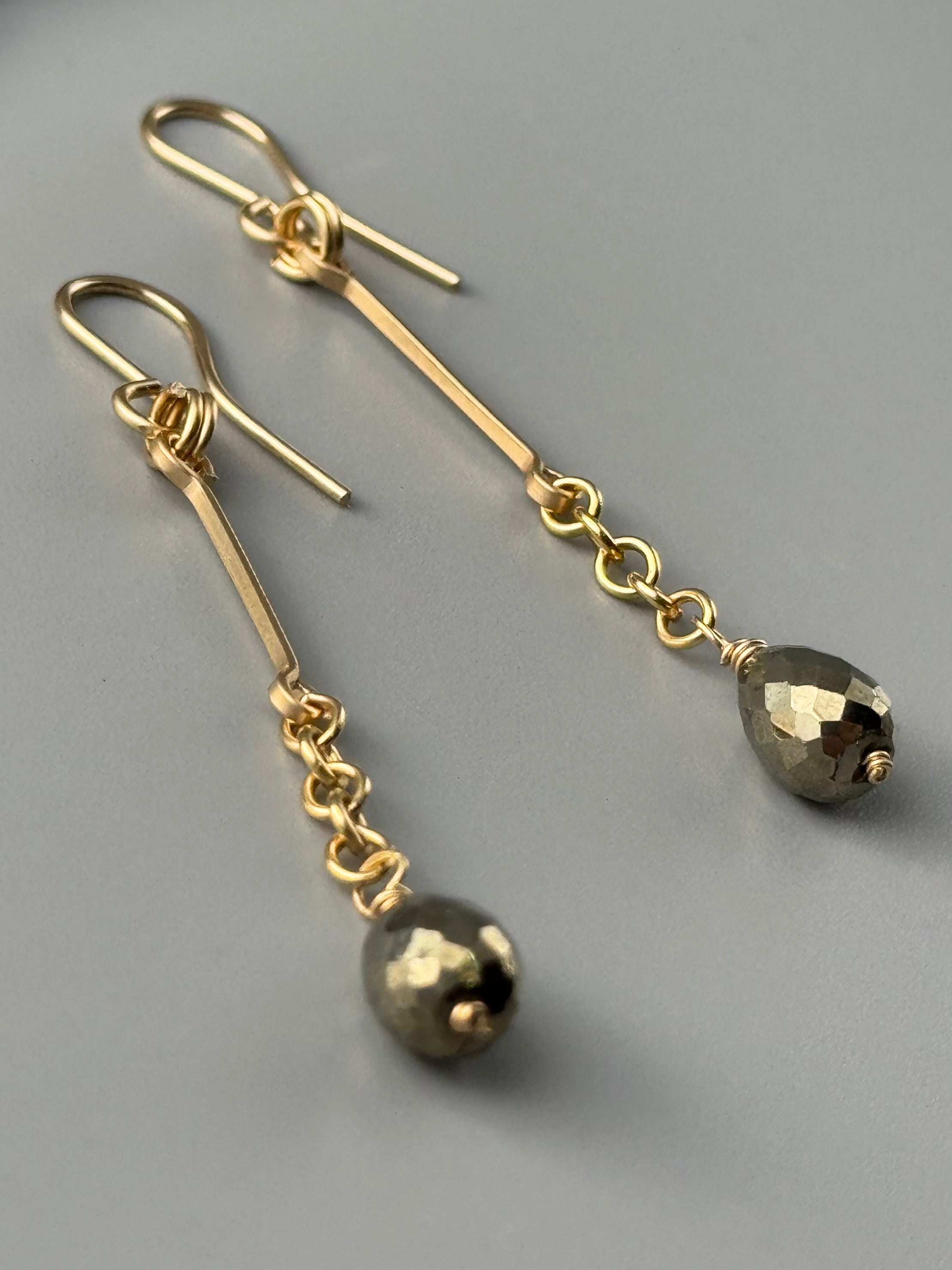 •LINEAR DROP• pyrite + gold dangle earrings