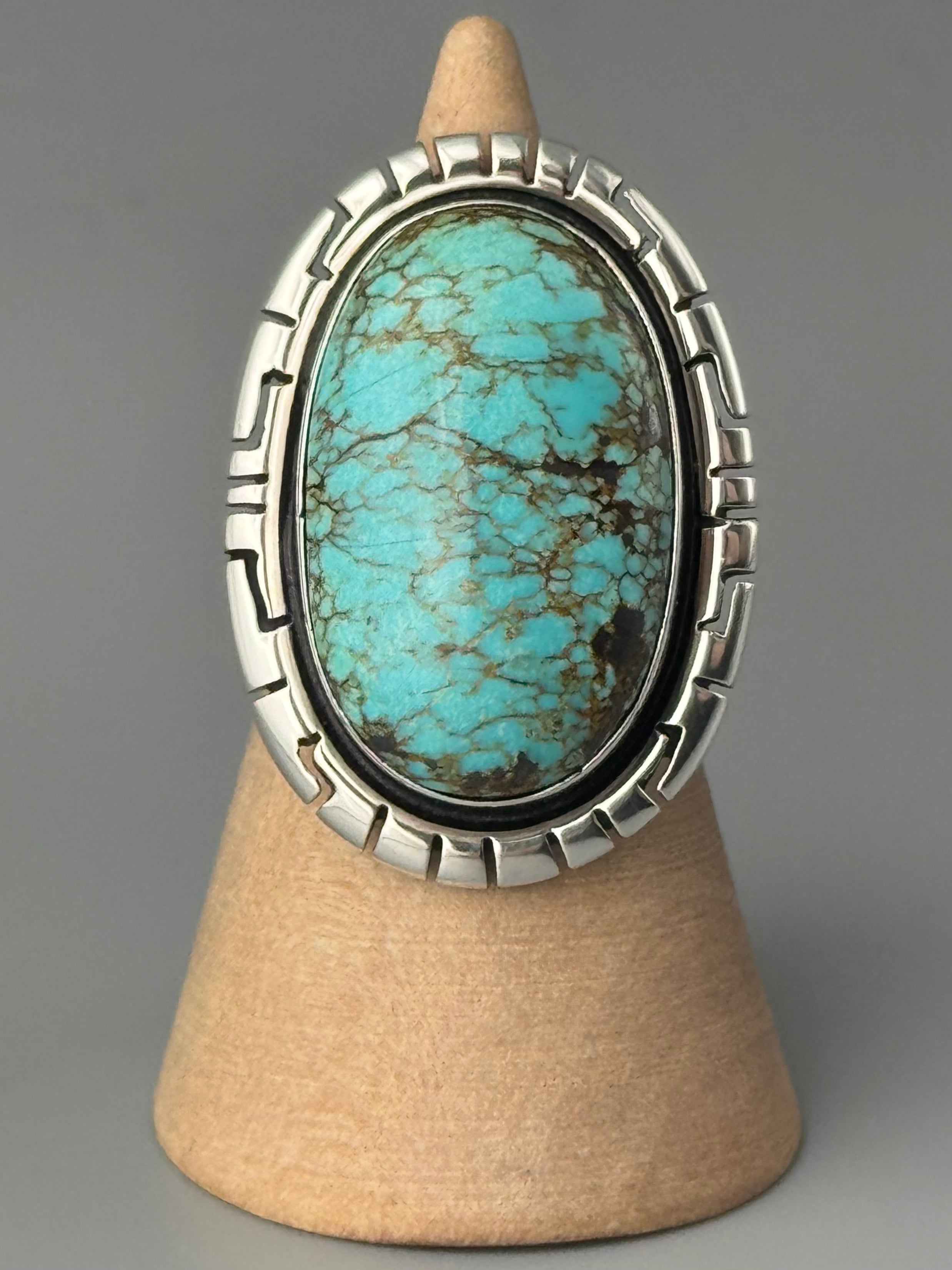 •#8 NEVADA TURQUOISE - STORM• Navajo silver ring (size 8)