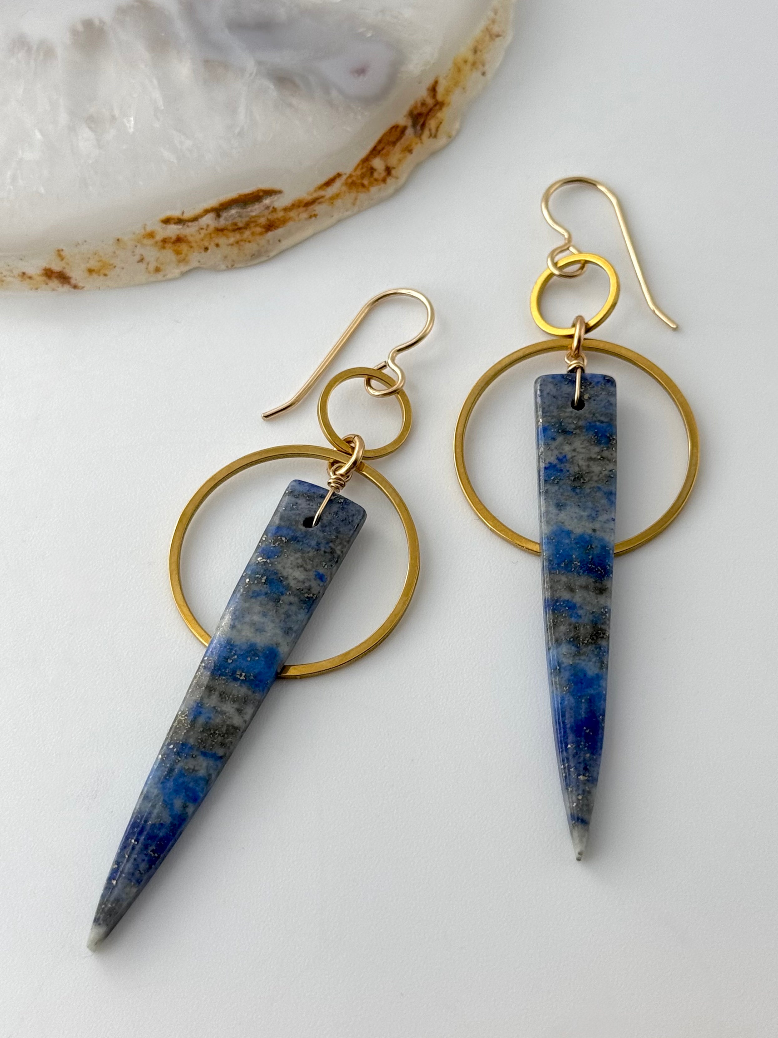 •EQUA-ORBIT• lapis + gold dangle earrings