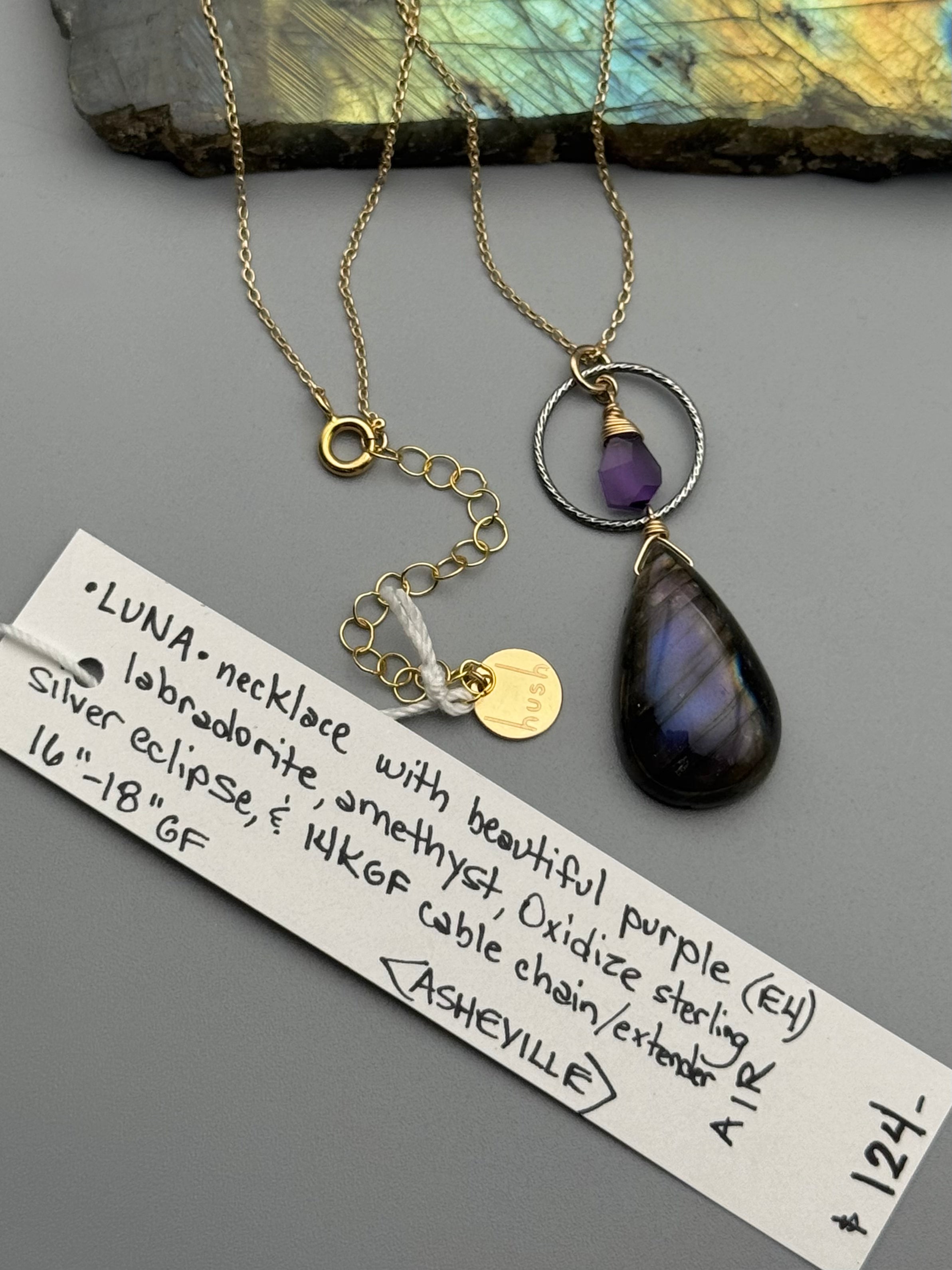 •LUNA• amethyst + labradorite mixed metal necklace (16"-18" long)