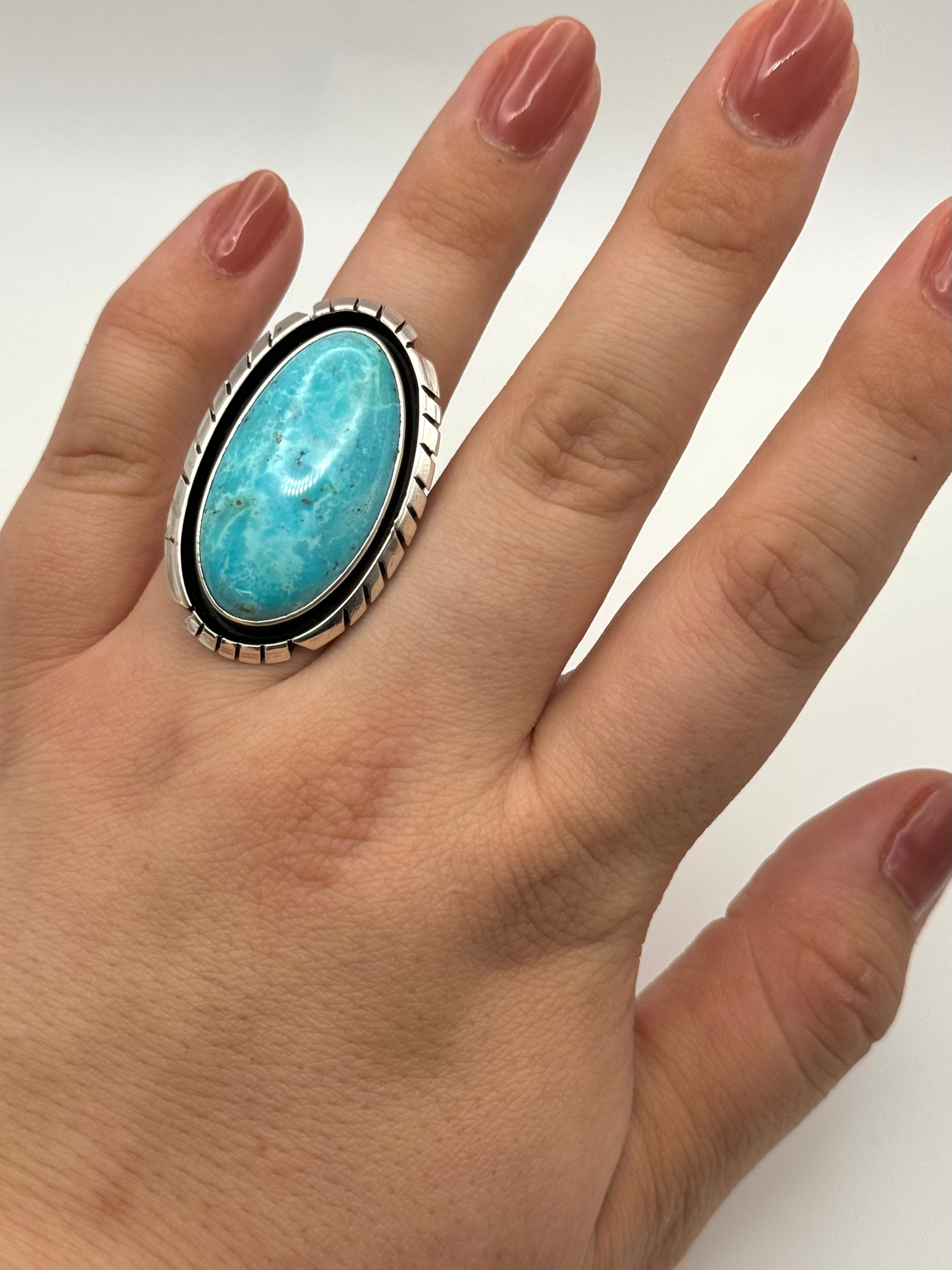 •KINGMAN TURQUOISE - BIGGIE• Navajo silver ring (size 6.5)