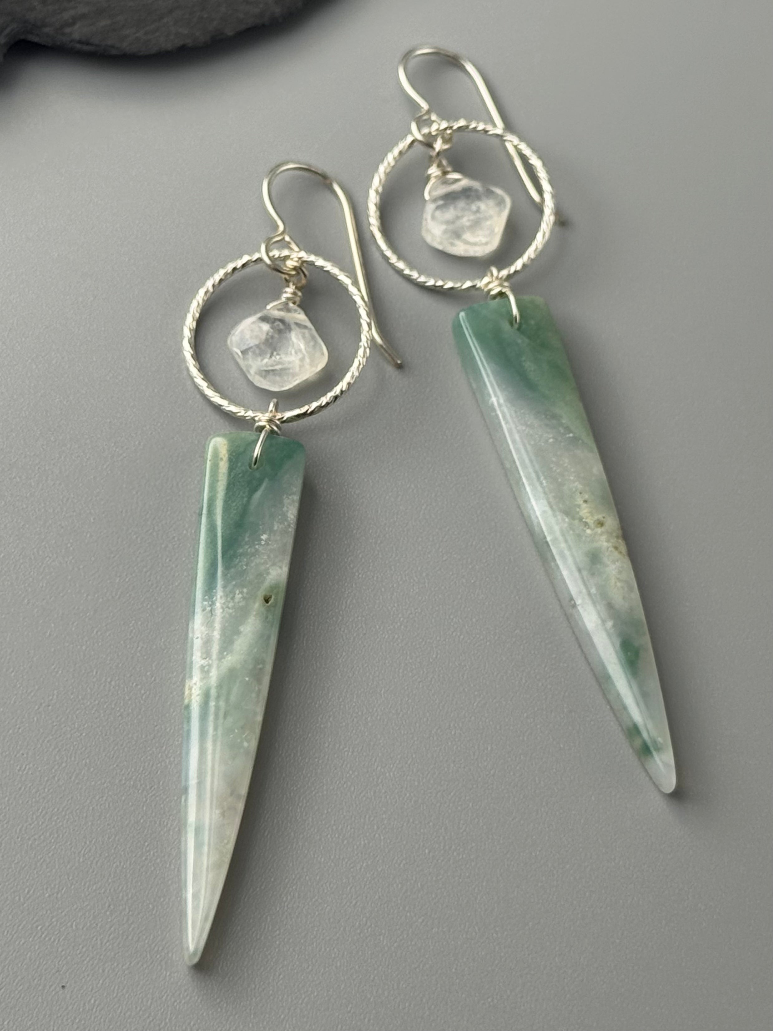 •LUNA• rainbow moonstone + jade silver earrings