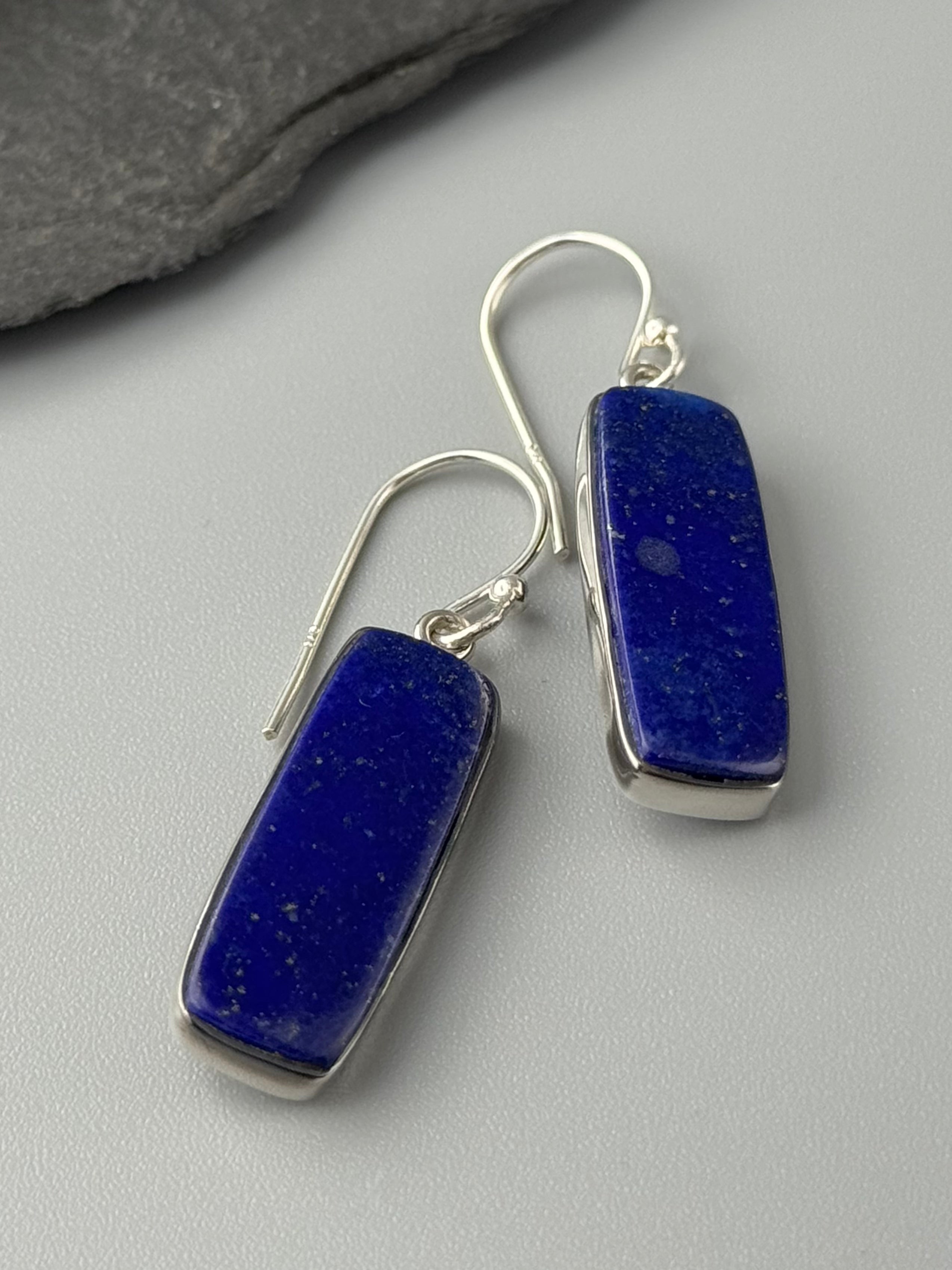 •LAPIS LAZULI - SOFT RECTANGLES• silver dangle earrings