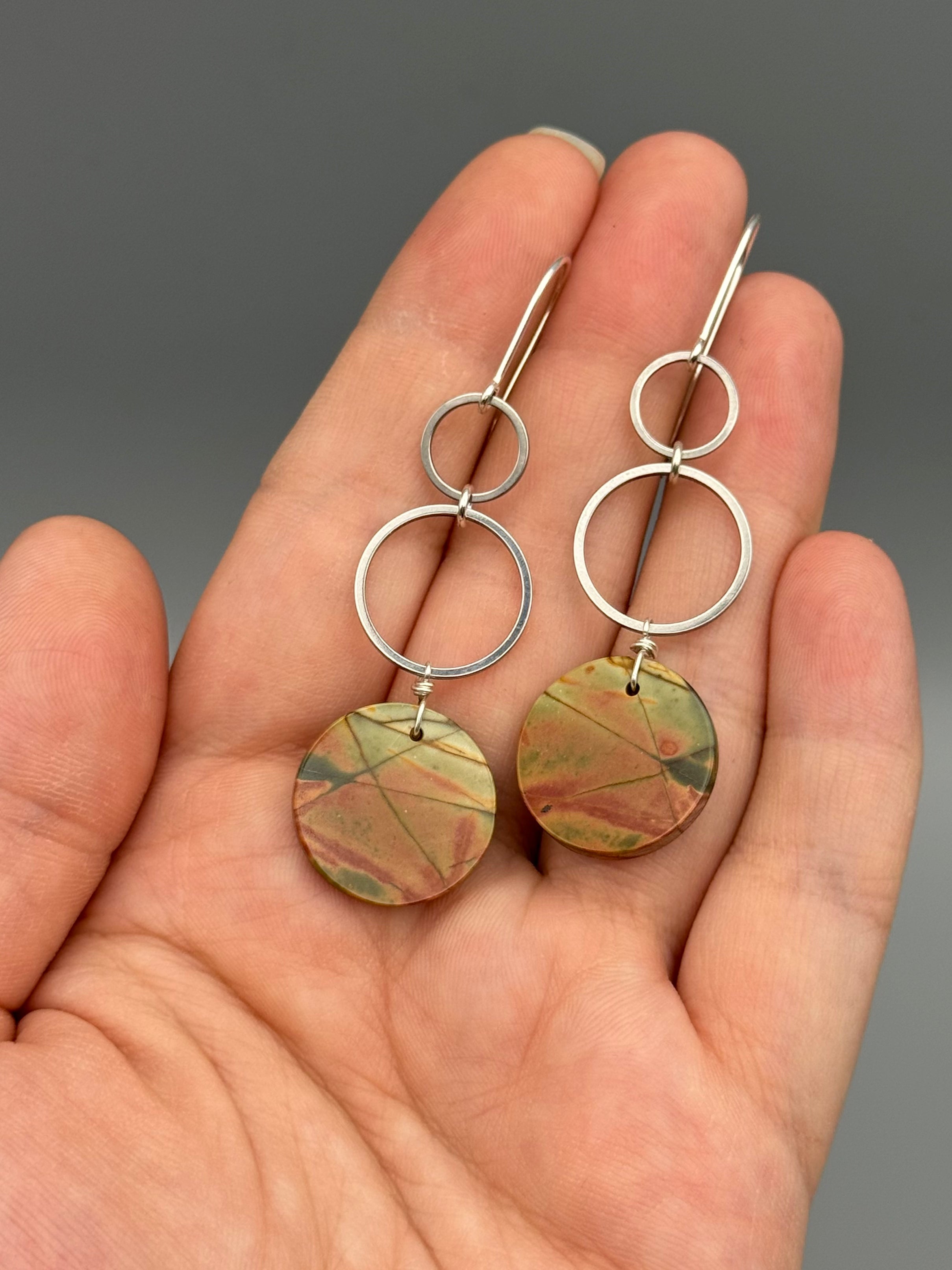 •DUAL LUNA• red creek jasper + silver earrings