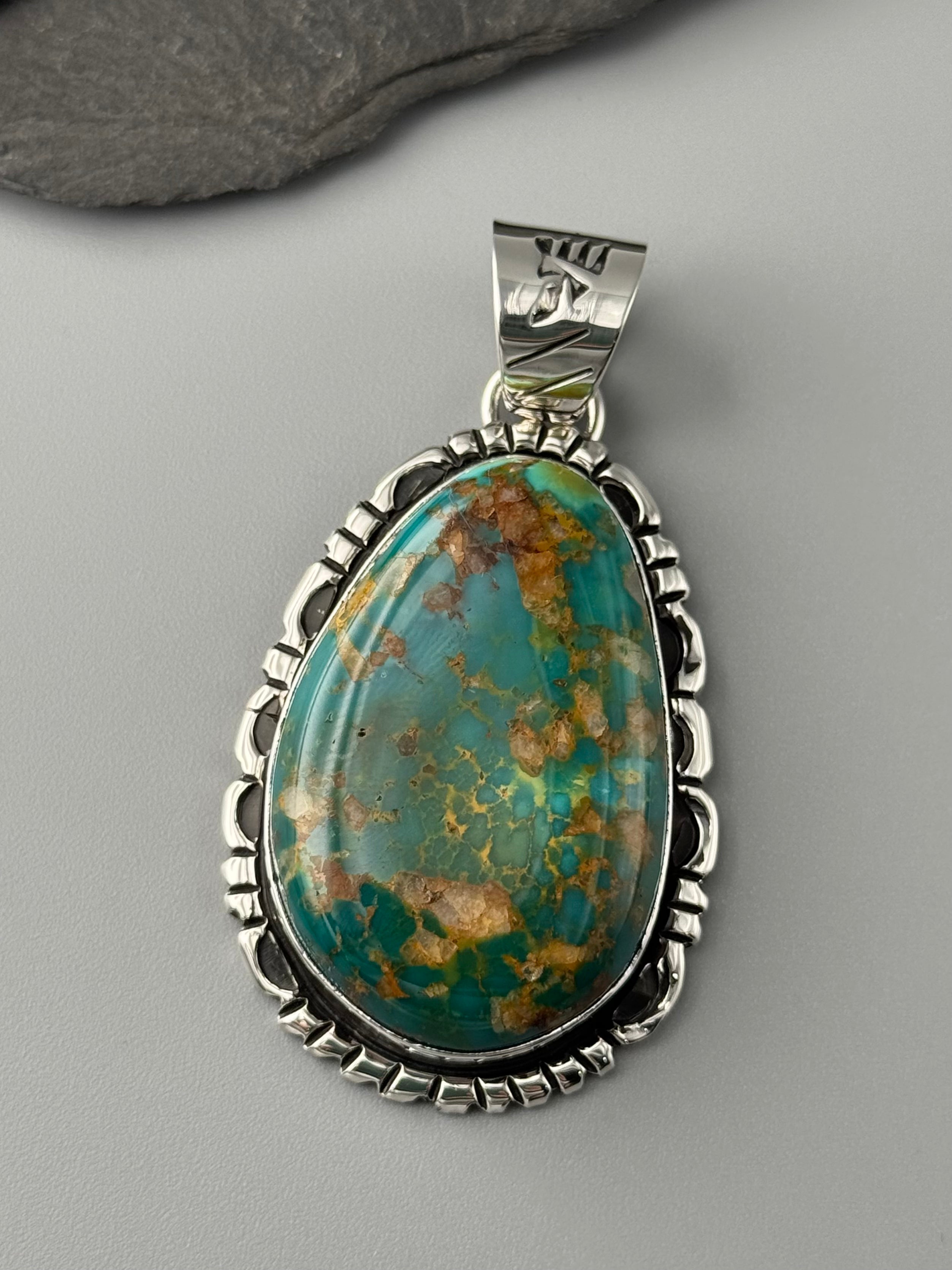 •ARMENIAN TURQUOISE - MOUNTAIN FEATHERS - 2• Navajo sterling silver pendant