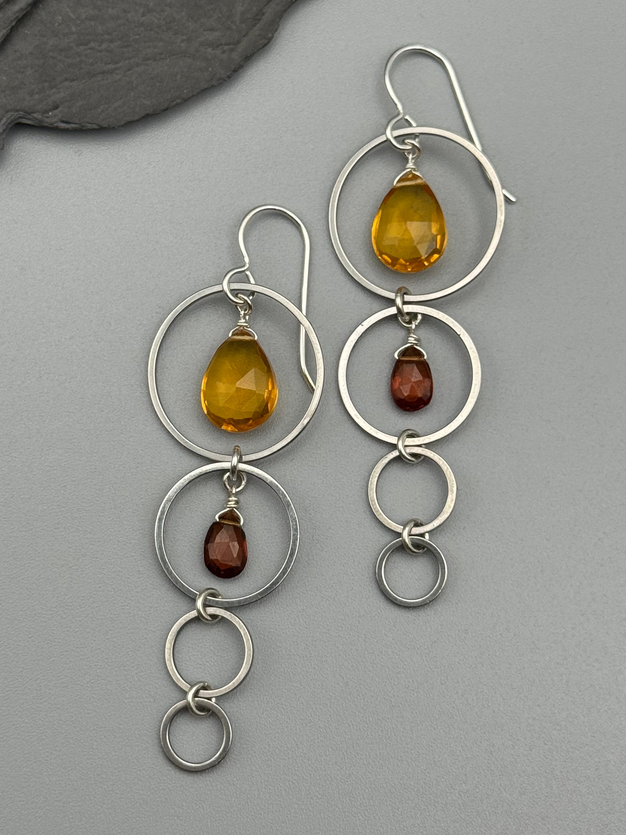 •8 OF CUPS• citrine + hessonite garnet silver earrings