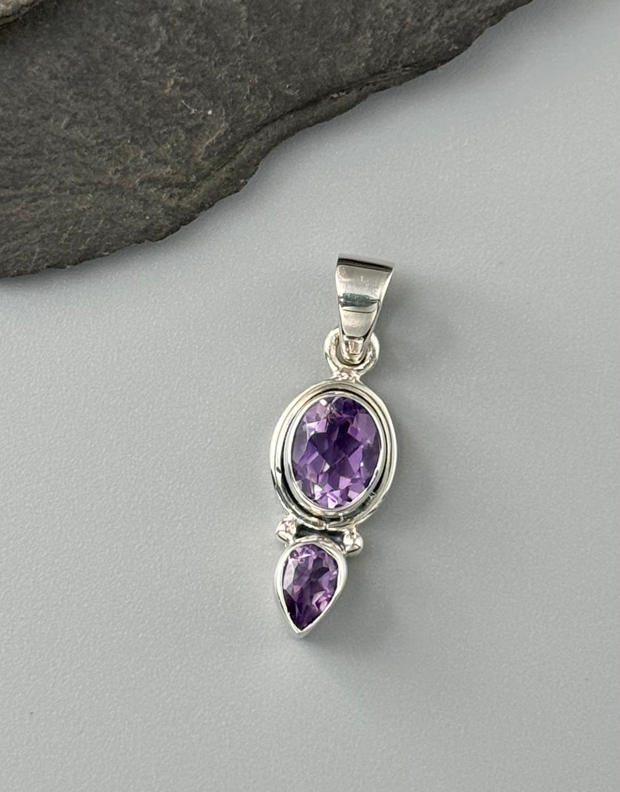 •AMETHYST - FACETED DUO• sterling silver pendant