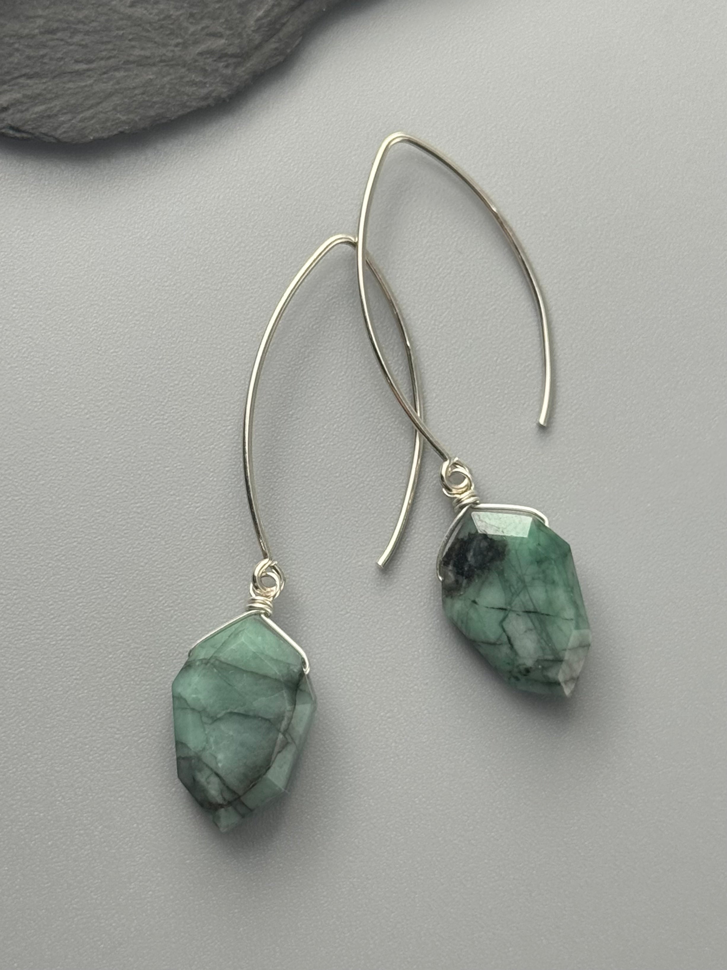 •STRAY• emerald + silver earrings