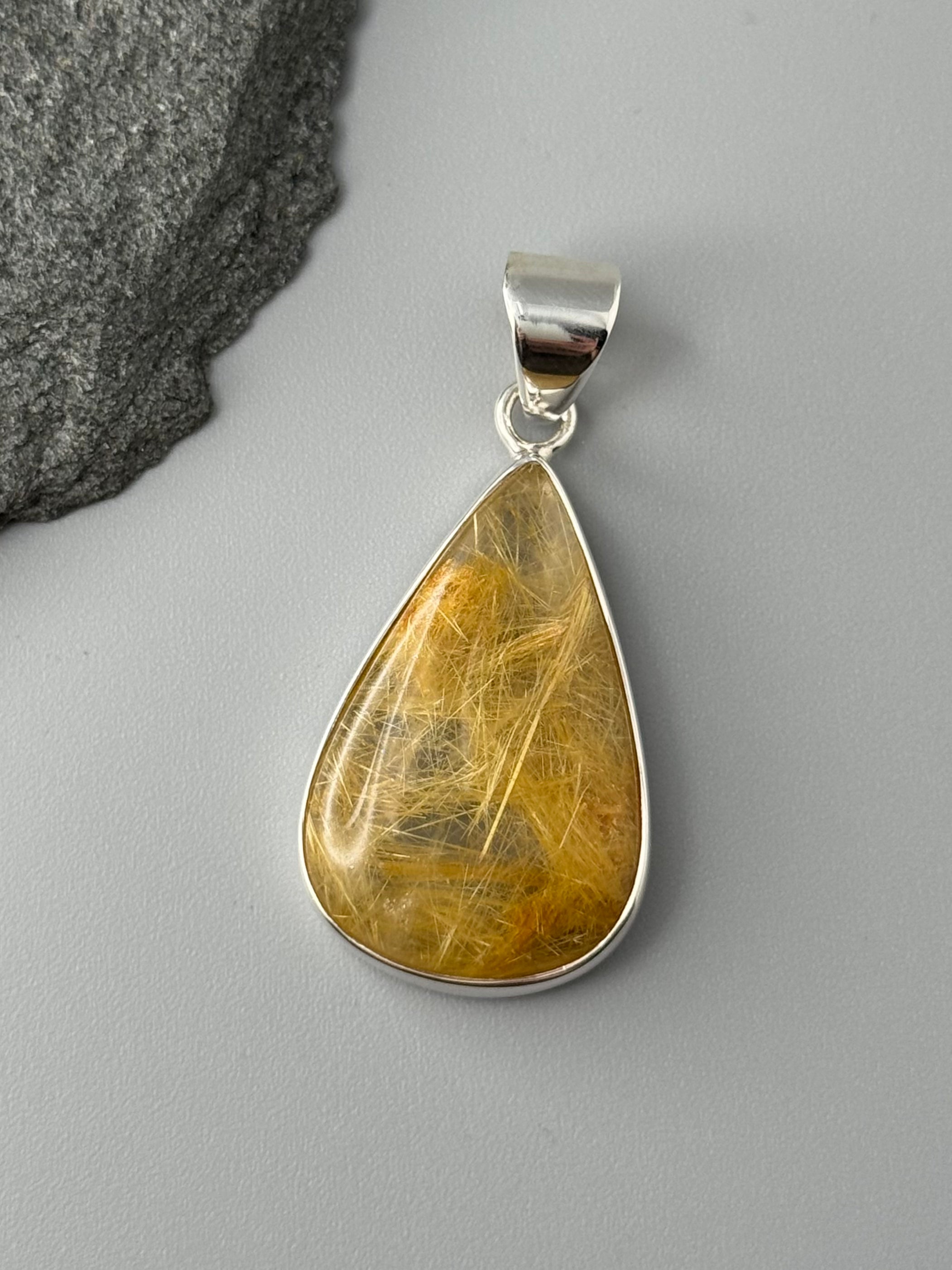 •RUTILATED QUARTZ - MEDIUM TEARDROP• sterling silver pendant