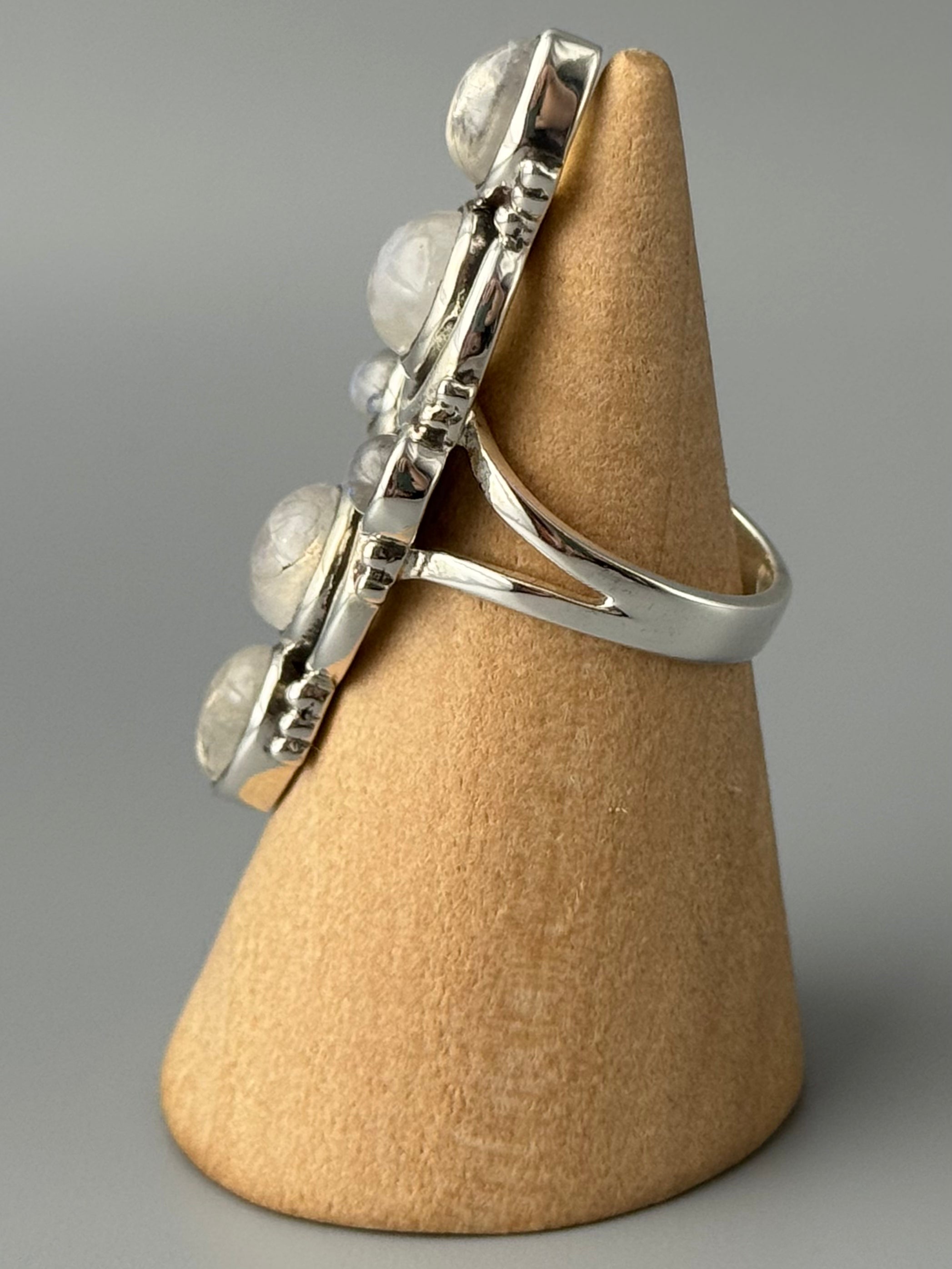 •RAINBOW MOONSTONE - MERIDIANS• split band silver ring (various sizes)