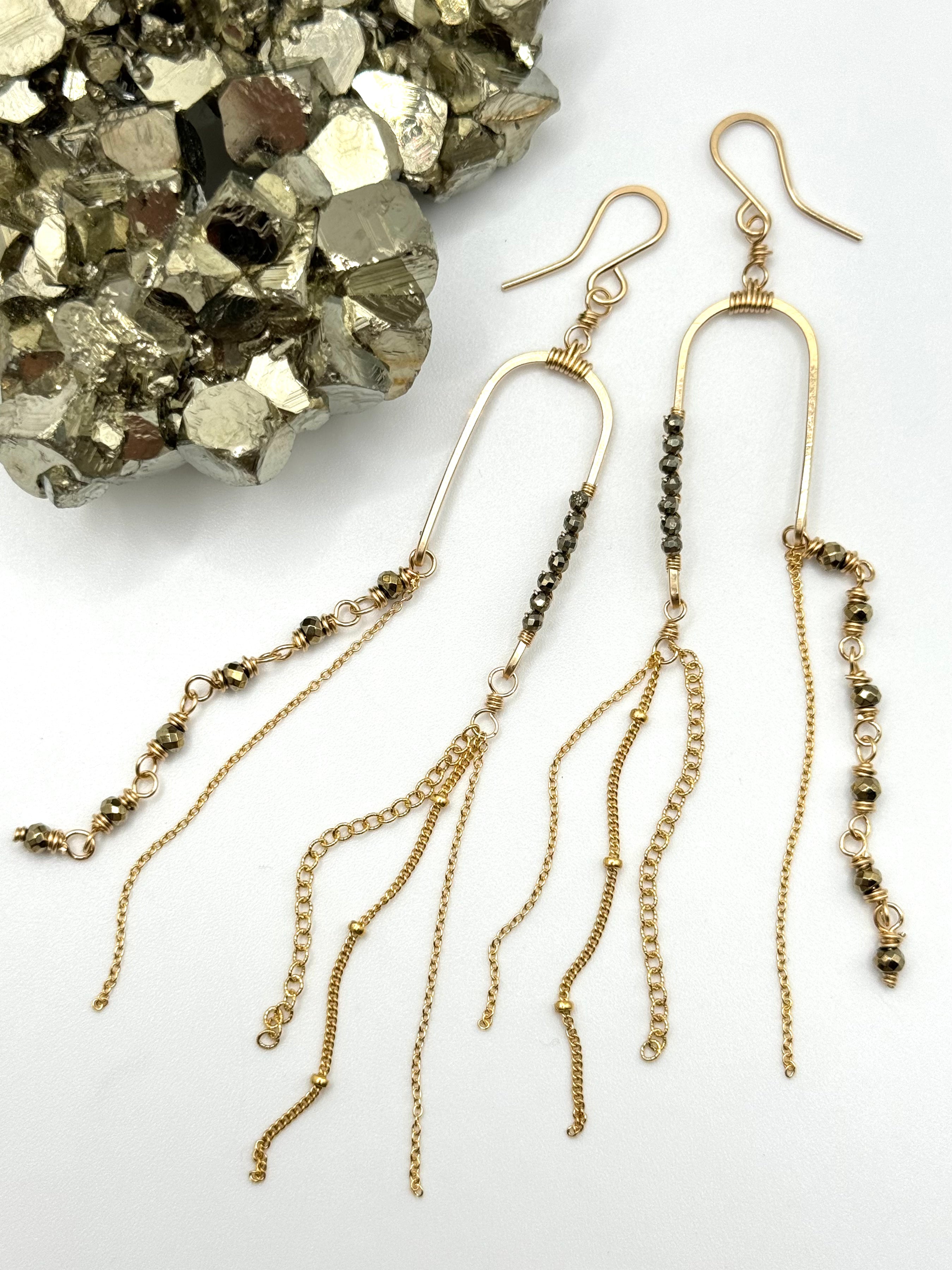 •BALANCING ACT• pyrite + gold dangle earrings