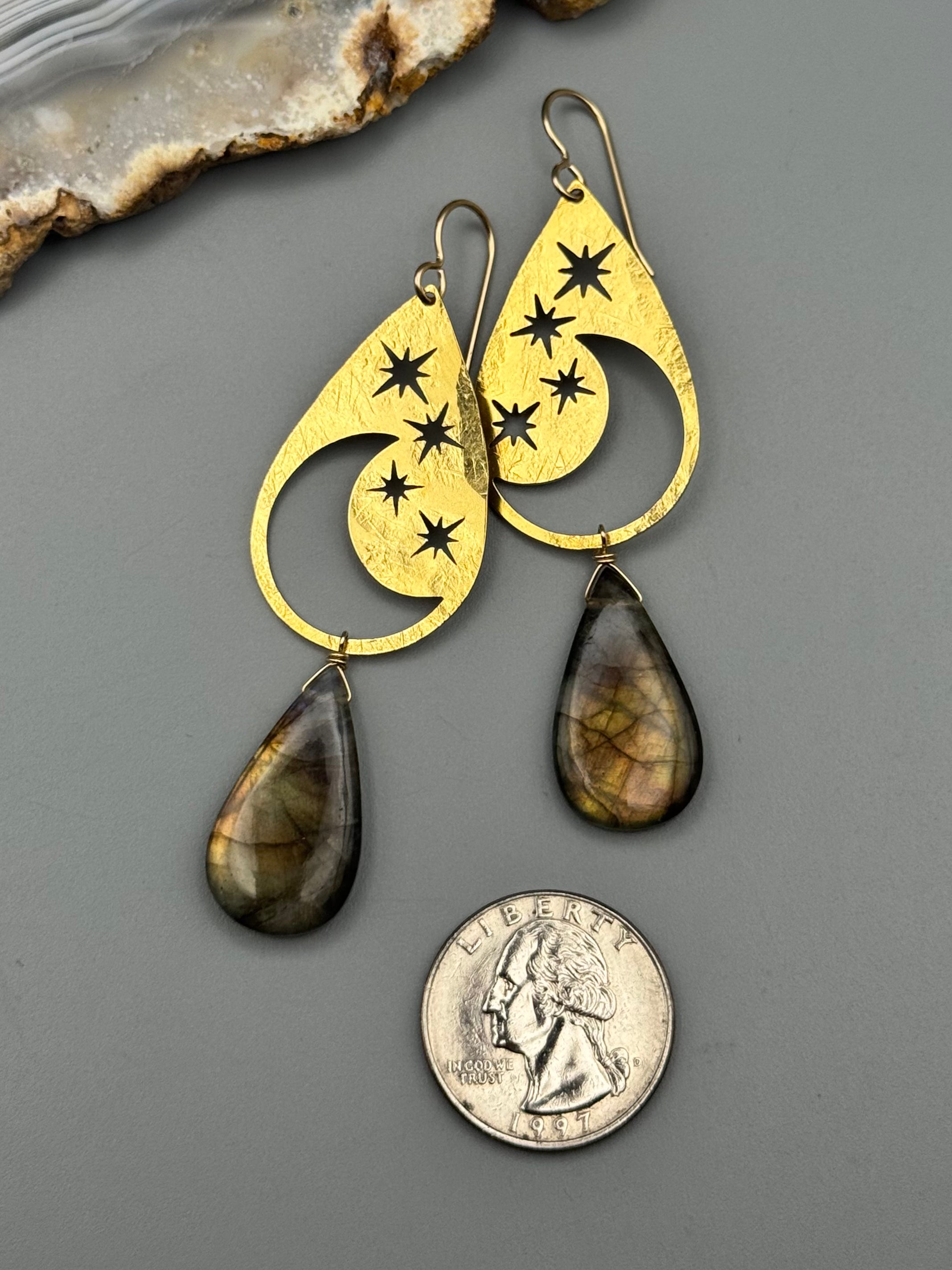 •CELESTINE• golden labradorite tear + gold earrings