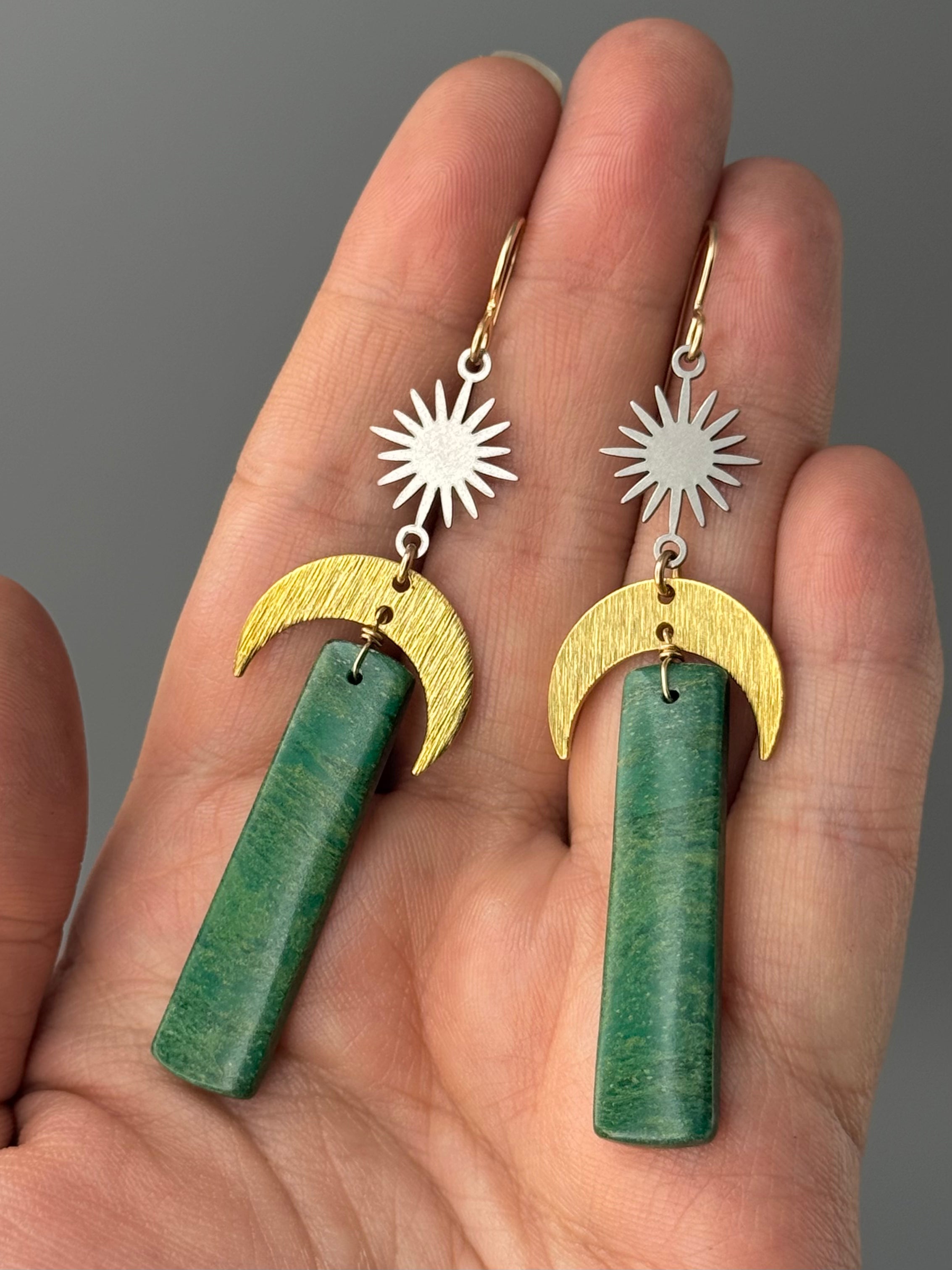 •LUNA SOL• new jade + mixed metal earrings