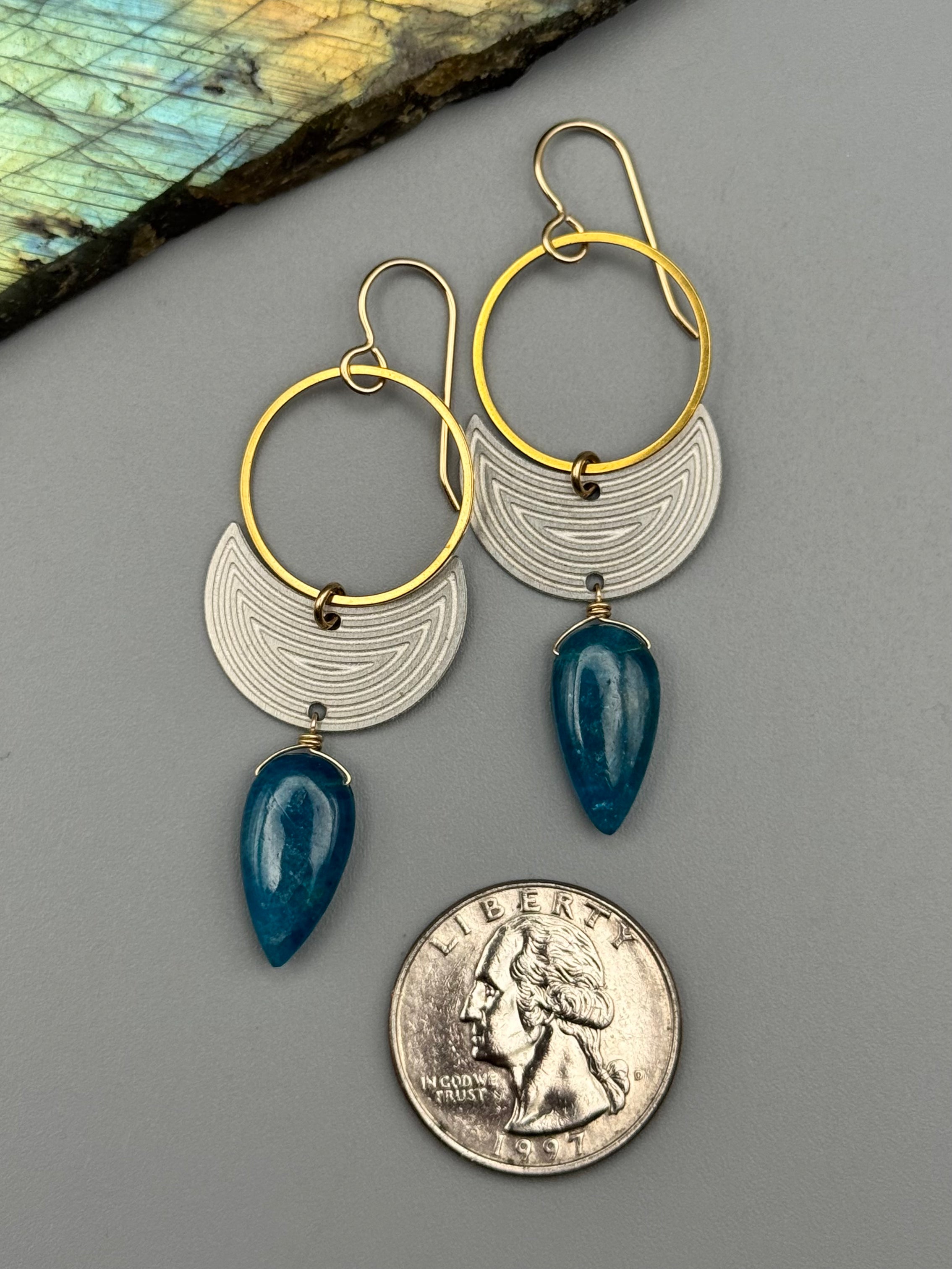 •MOON SHADOW• blue apatite + mixed metal earrings