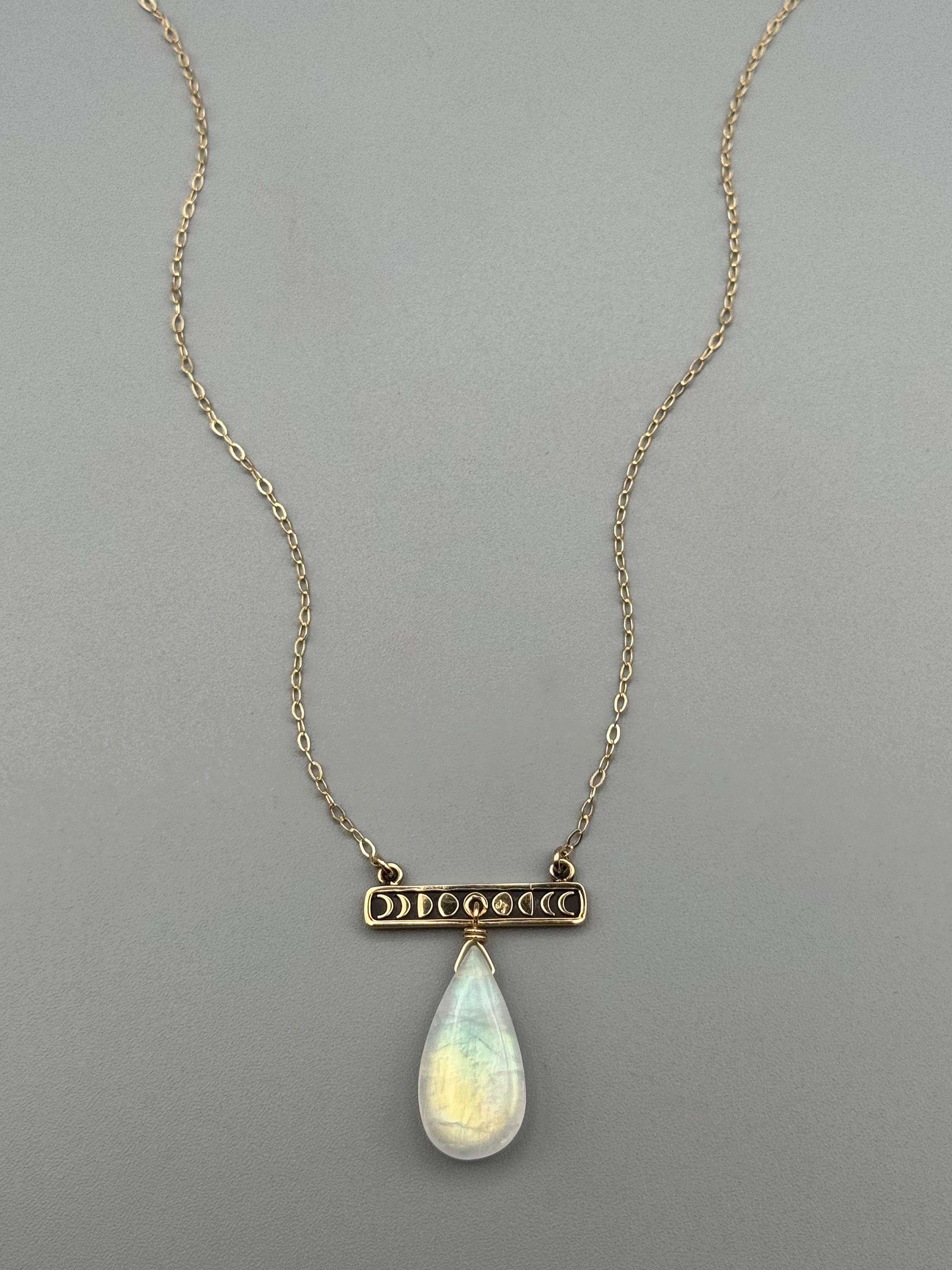 •NYX• rainbow moonstone + gold necklace (17"-19" long)