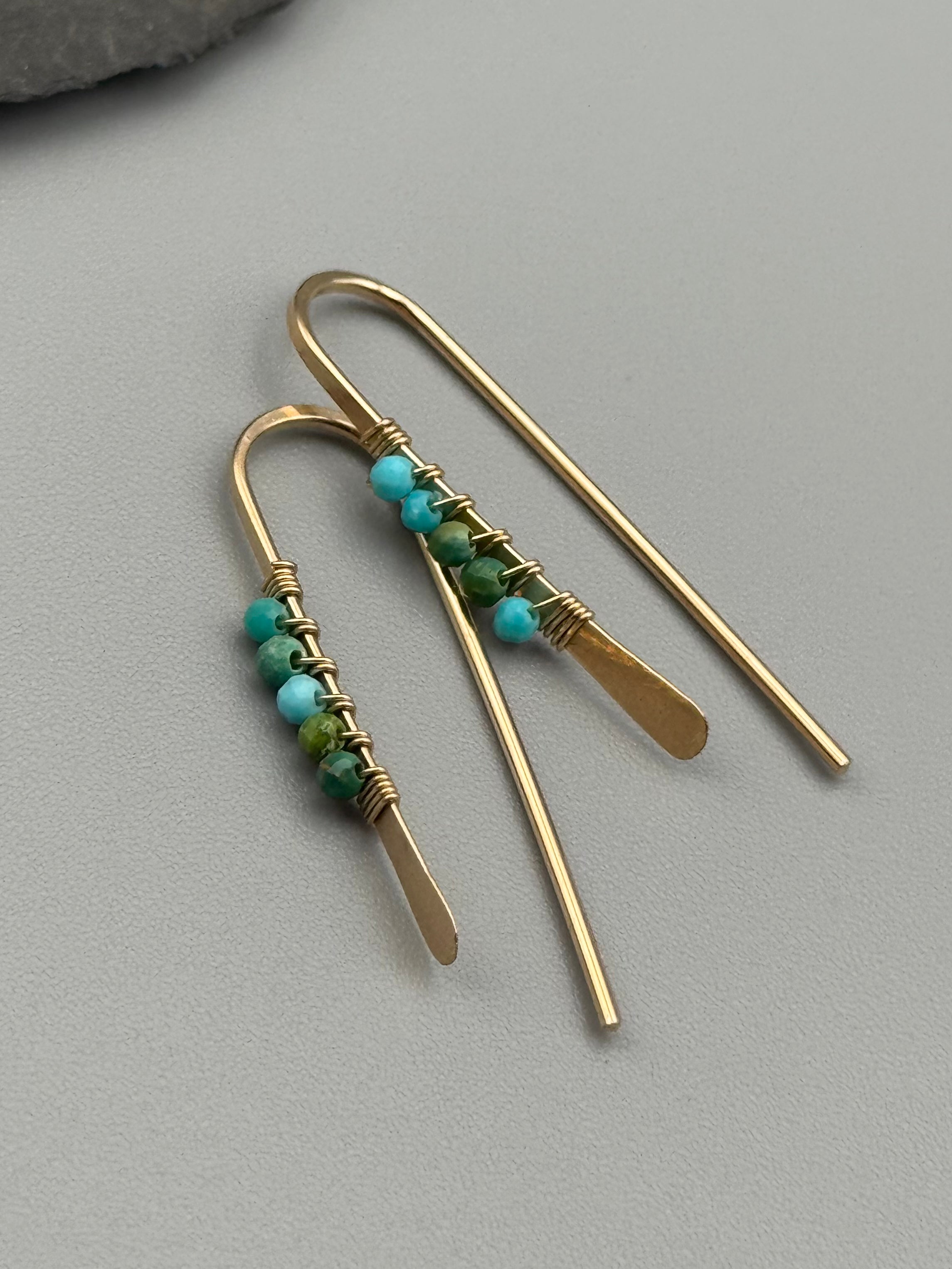 •PETITE THREADER• turquoise + gold earrings
