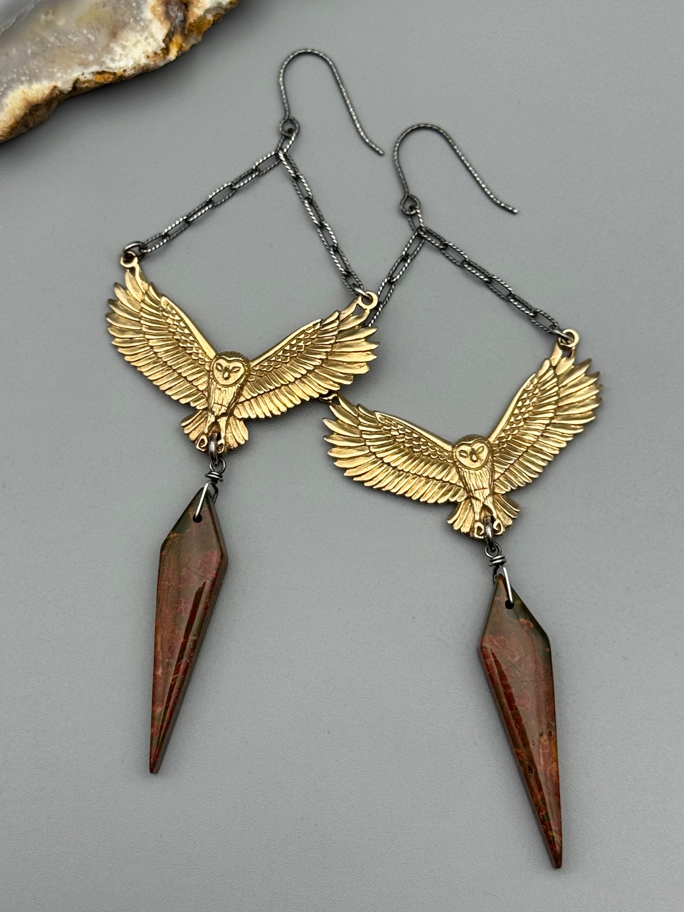 •NOCTURNA• red creek jasper + mixed metal earrings
