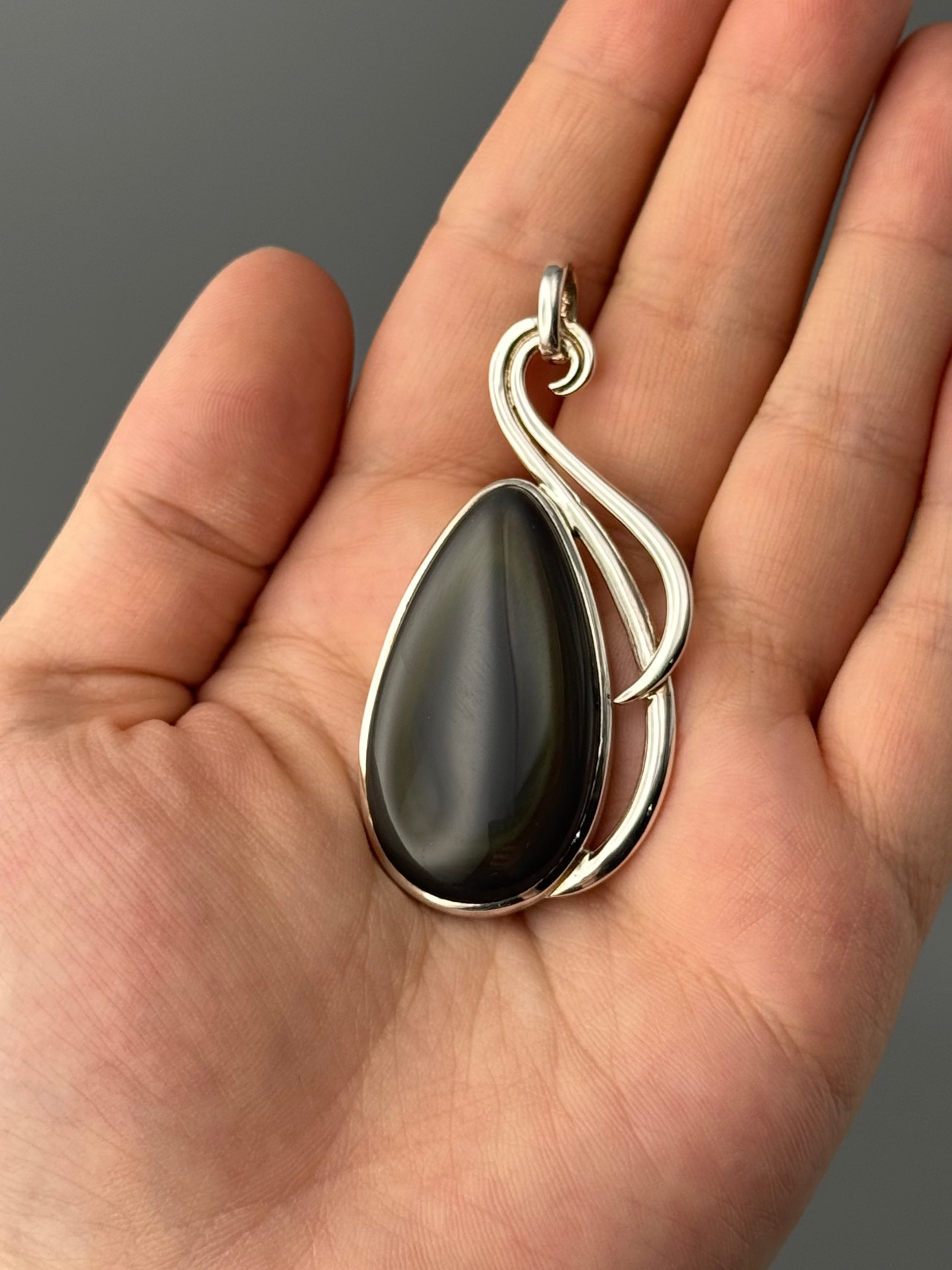 •RAINBOW OBSIDIAN TEAR - FLOURISH• sterling silver pendant