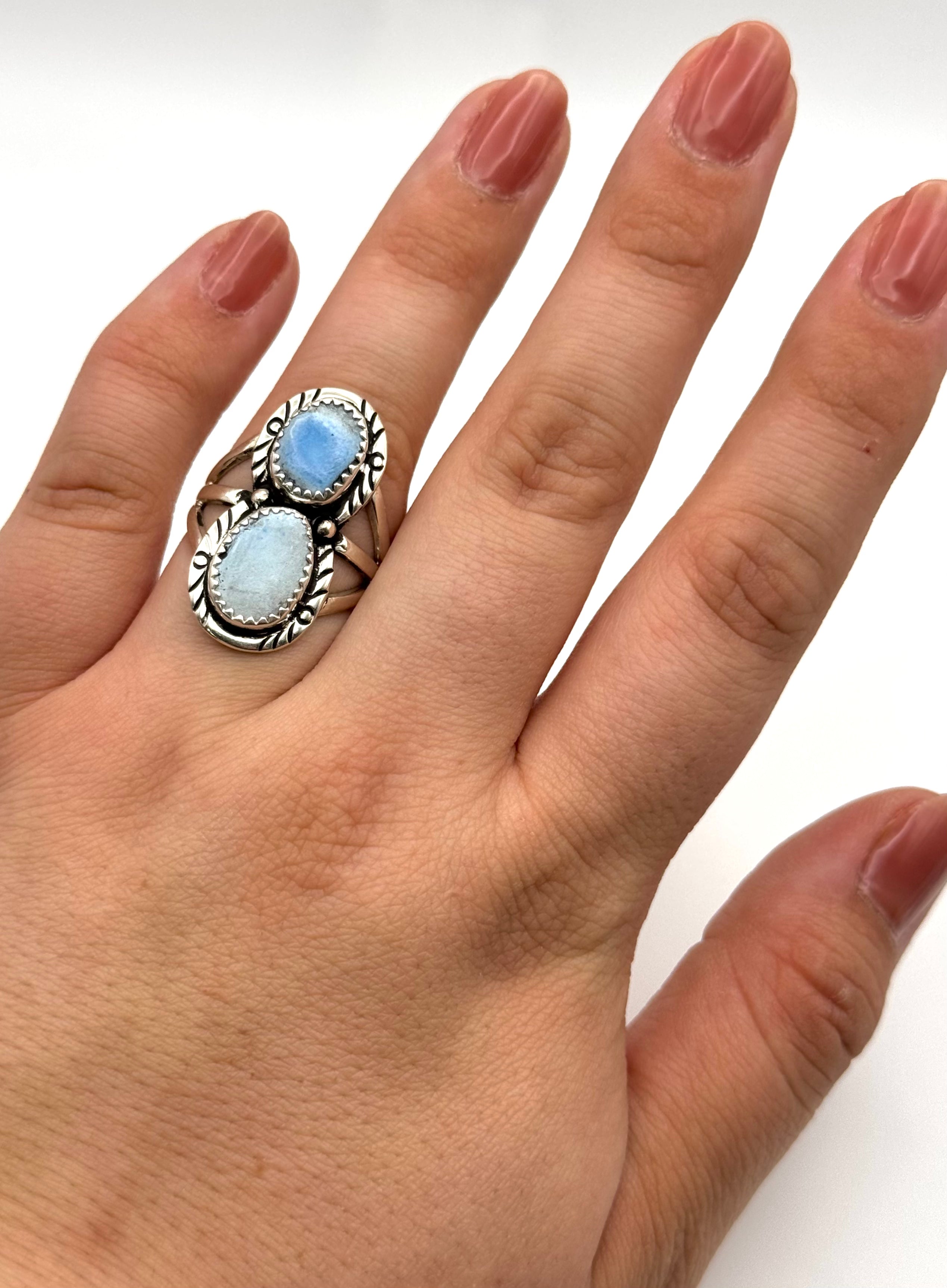 •GOLDEN HILL TURQUOISE - 1• Navajo silver double stone ring (size 7.5)