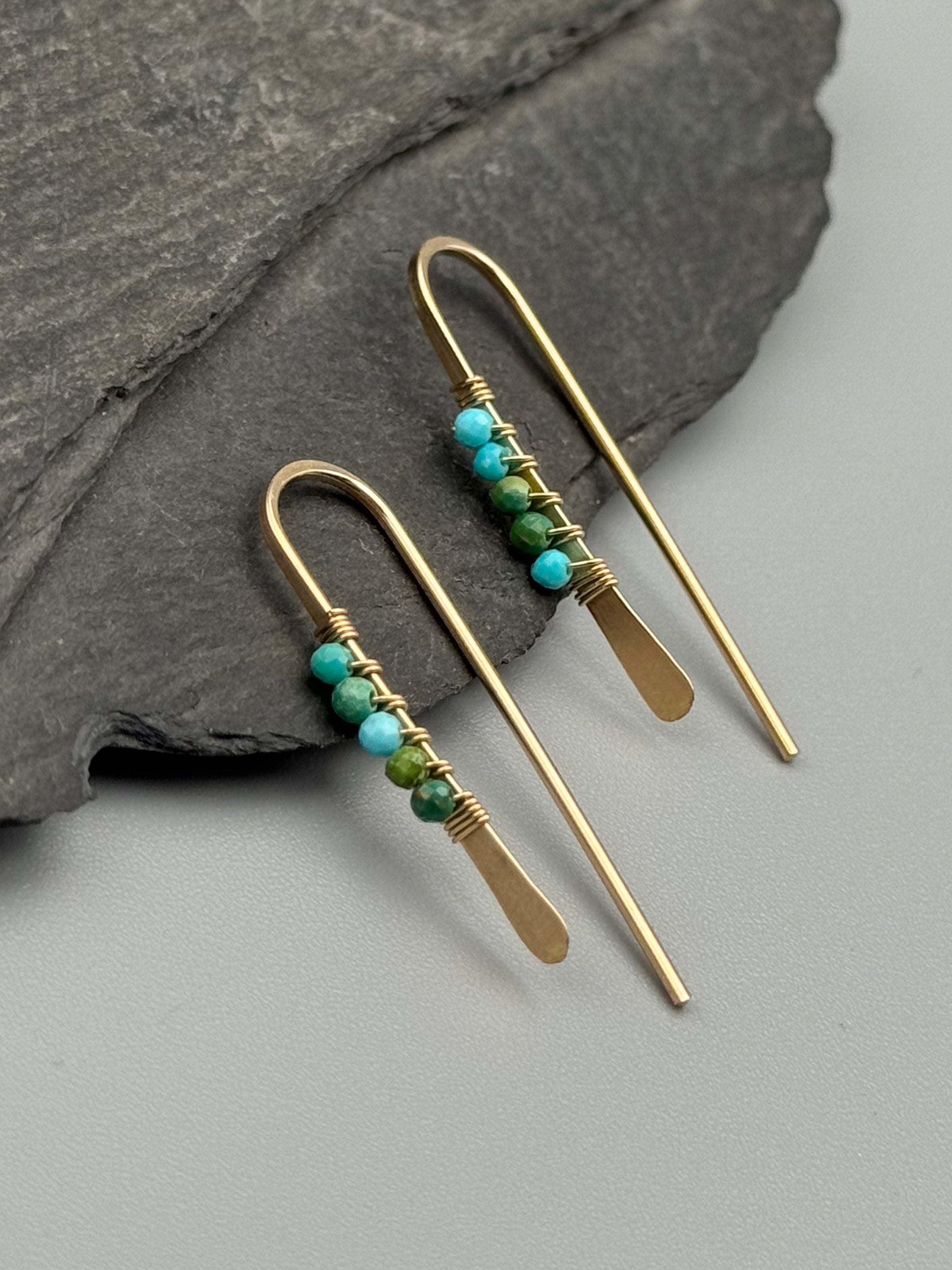 •PETITE THREADER• turquoise + gold earrings
