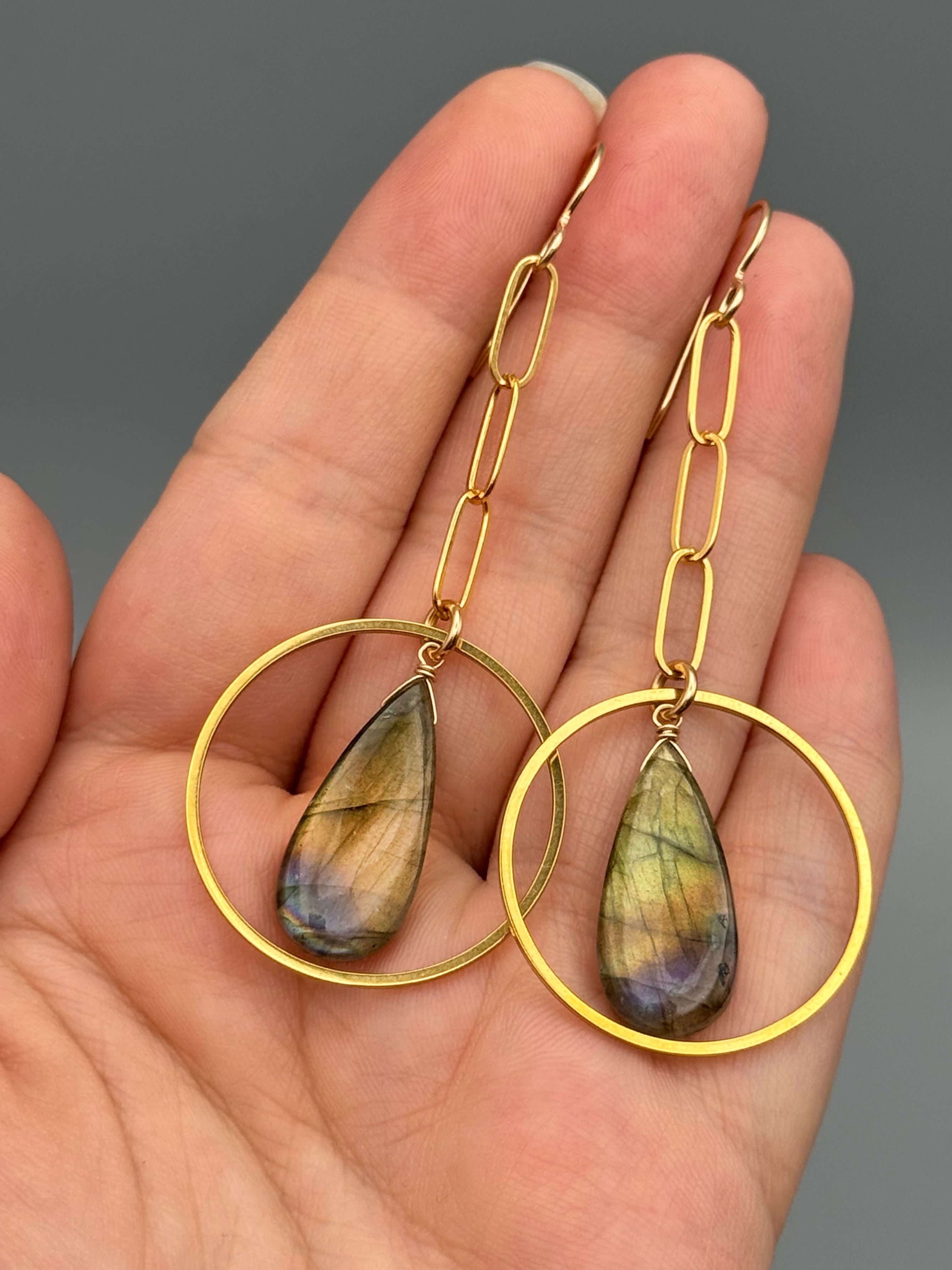 •HOOP DANCER• golden labradorite + gold earrings
