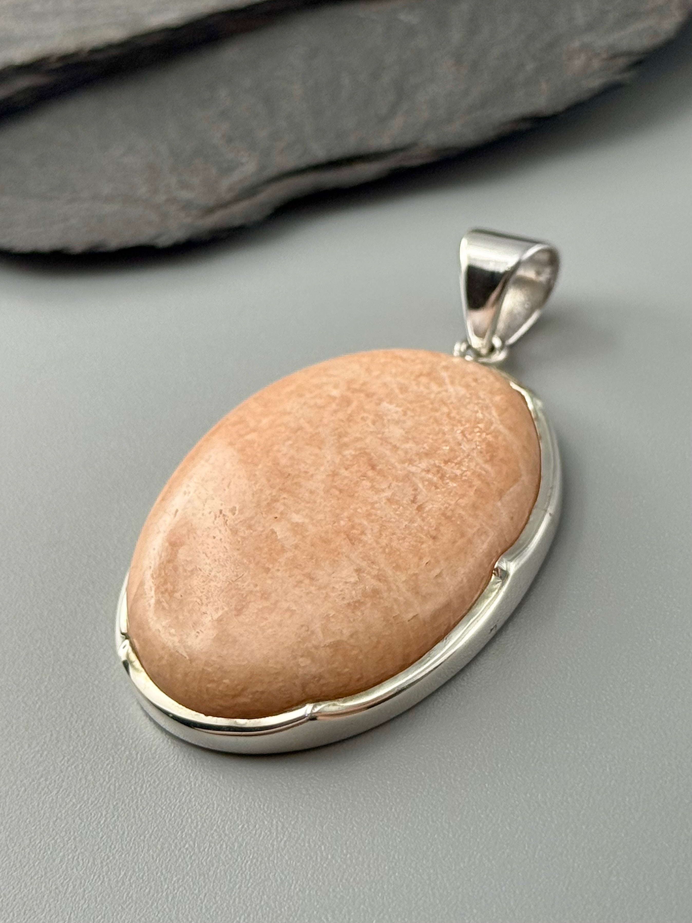 •SCOLECITE OVAL - SCALLOPED• sterling silver pendant