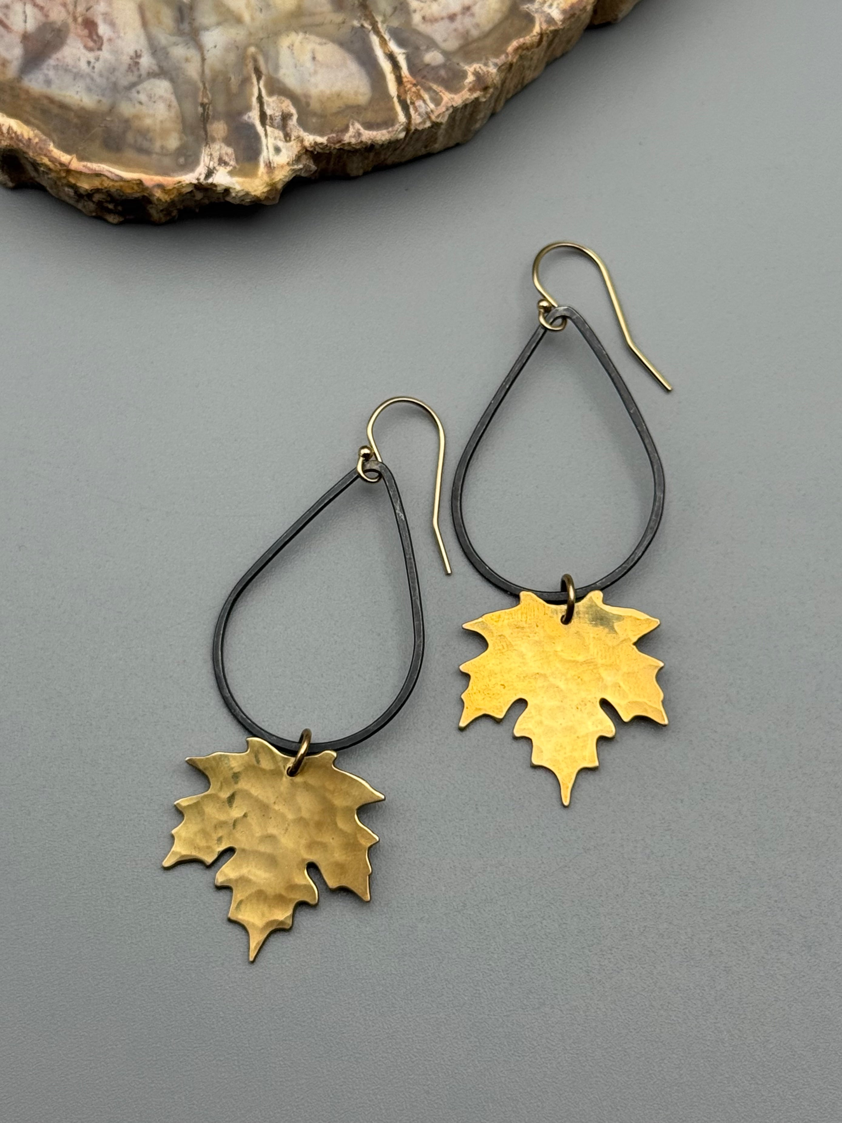 •MAPLE TEARDROP• mixed metal leaf dangle earrings